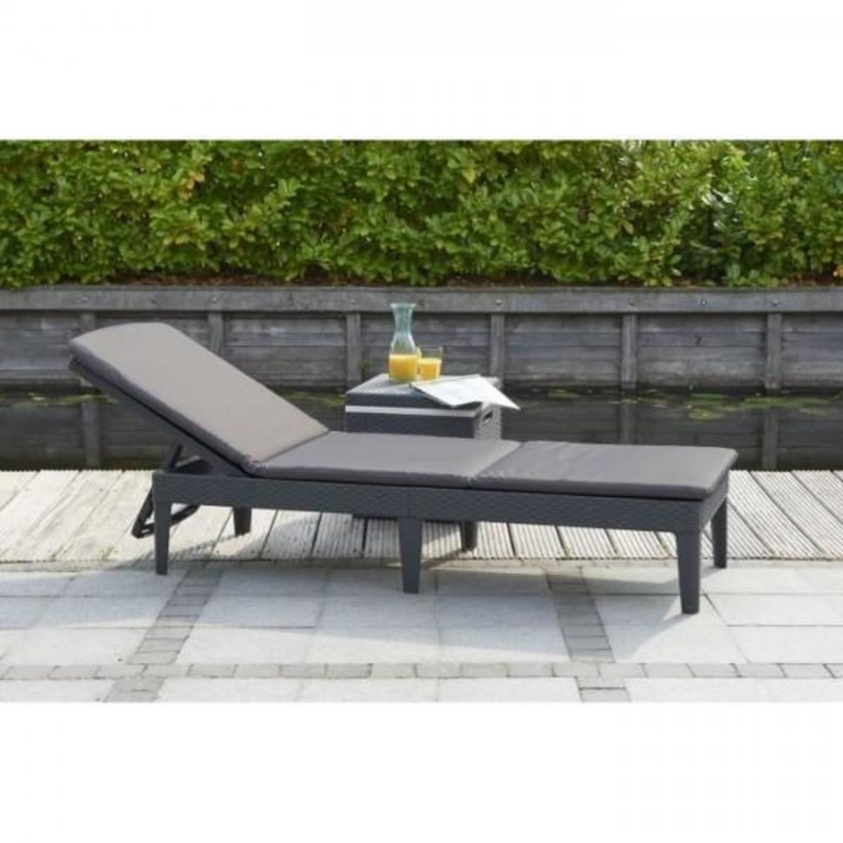 ALLIBERT by KETER Transat Bain de soleil - Allibert by KETER – JAIPUR - en résine imitation rotin tressé - gris graphite - dossier réglable avec cous