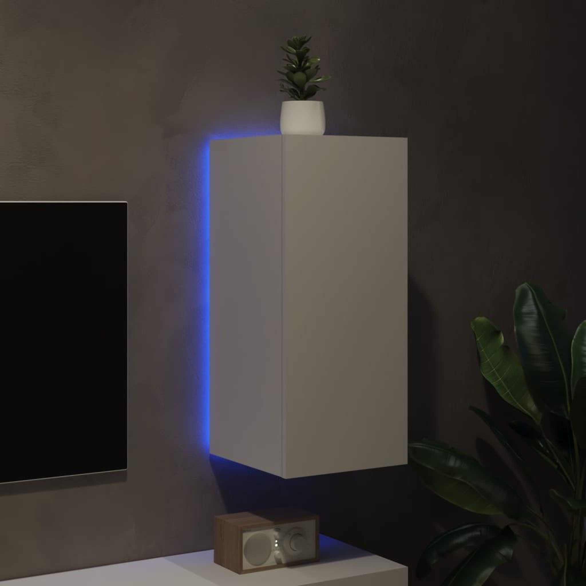 Voir la diapositive 4 : VIDAXL Meuble TV mural avec lumieres LED blanc 30,5x35x70 cm