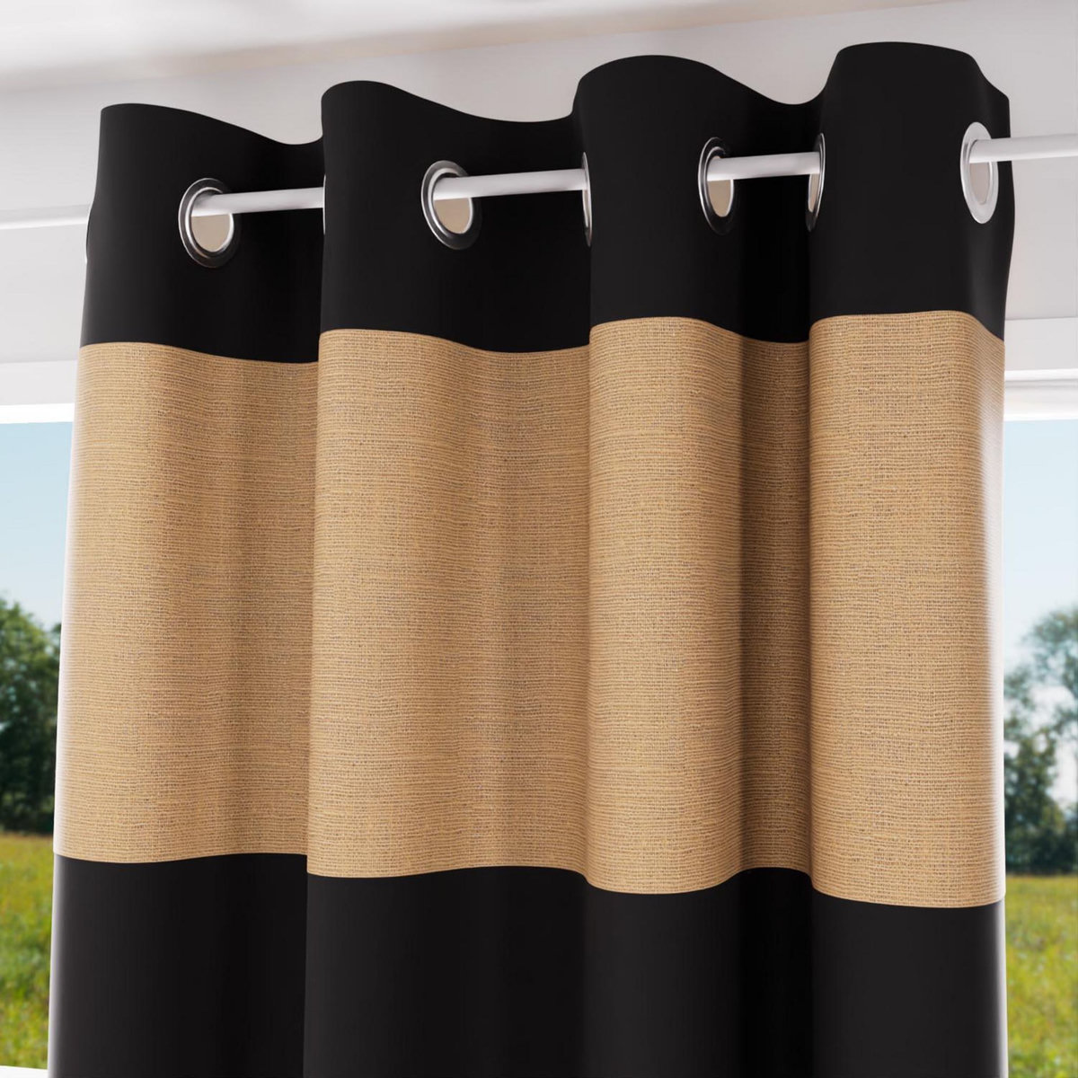 SOLEIL D'OCRE Rideau à oeillets en coton lavé 135x250 cm JUTE, par Soleil d'Ocre