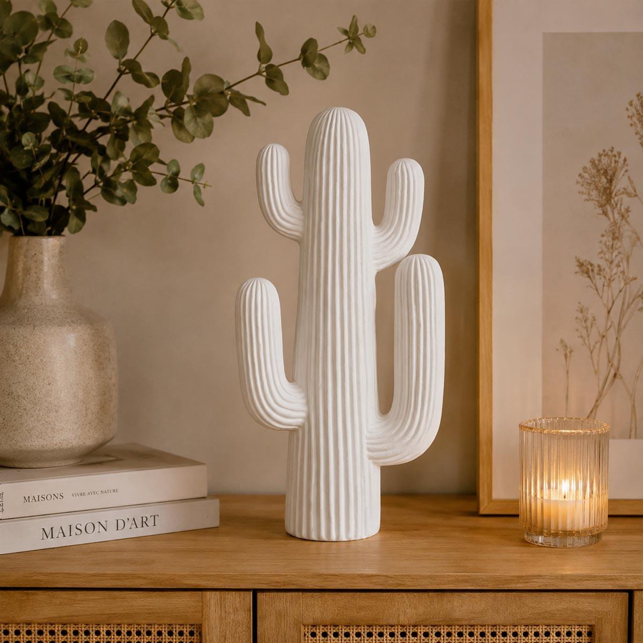 Voir la diapositive 3 : ATMOSPHERA Cactus Déco 4 Branches  Rodrigo  38cm Blanc