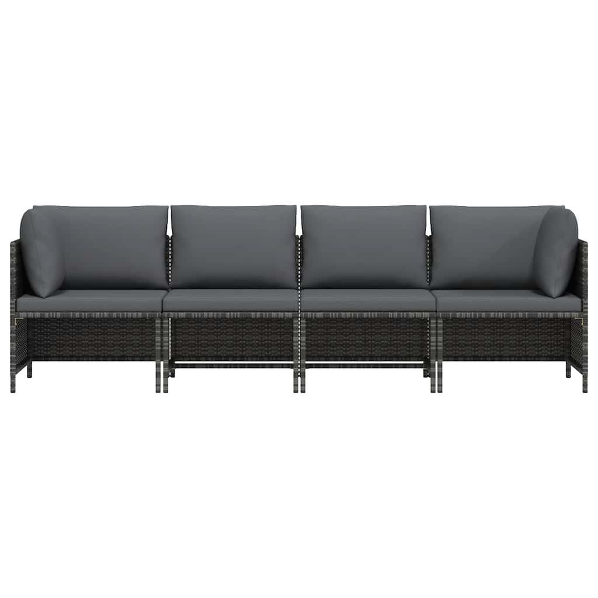 Voir la diapositive 4 : VIDAXL Canape de jardin a 4 places avec coussins gris resine tressee