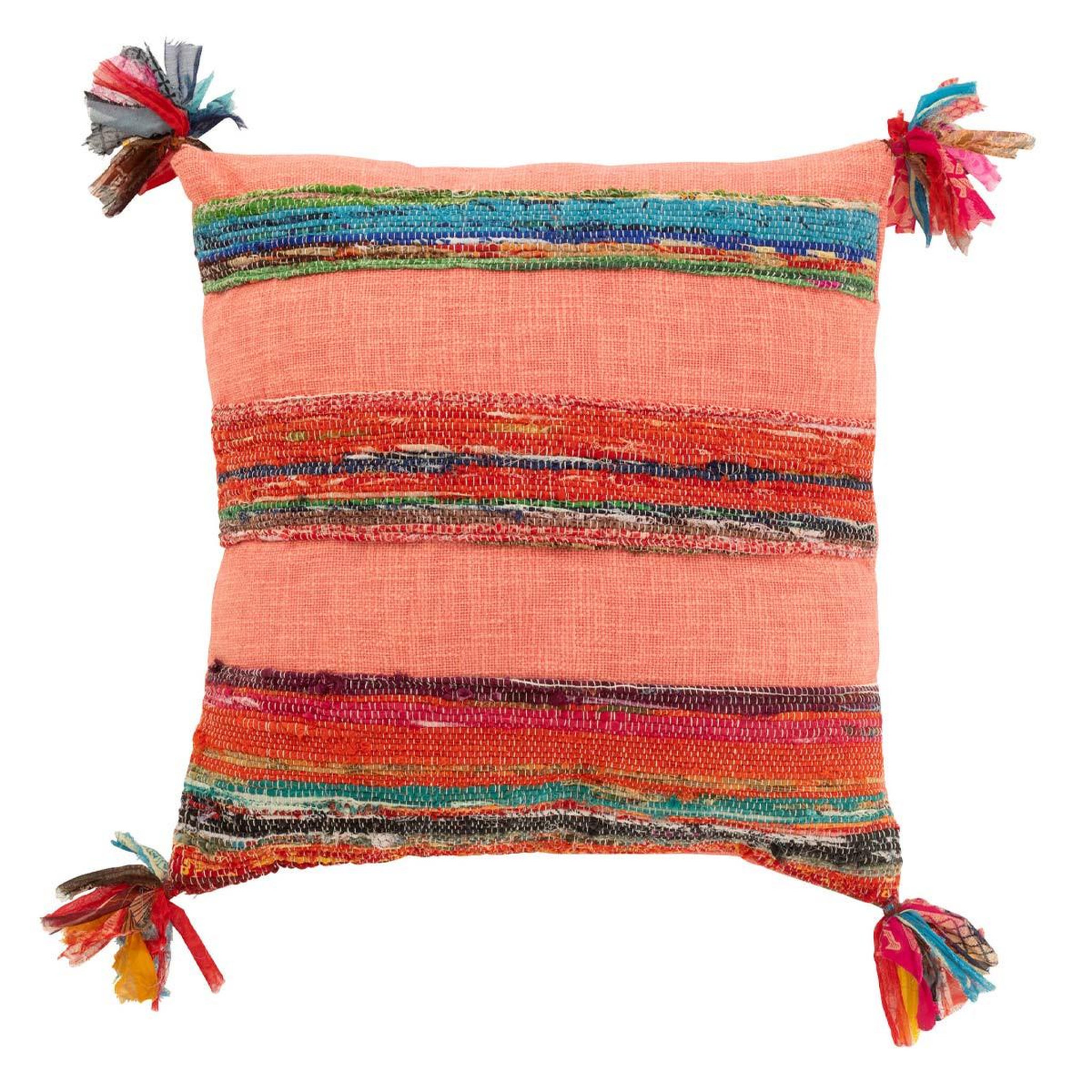 J-LINE Coussin déco avec pompons  chindi  45x45cm multicolore