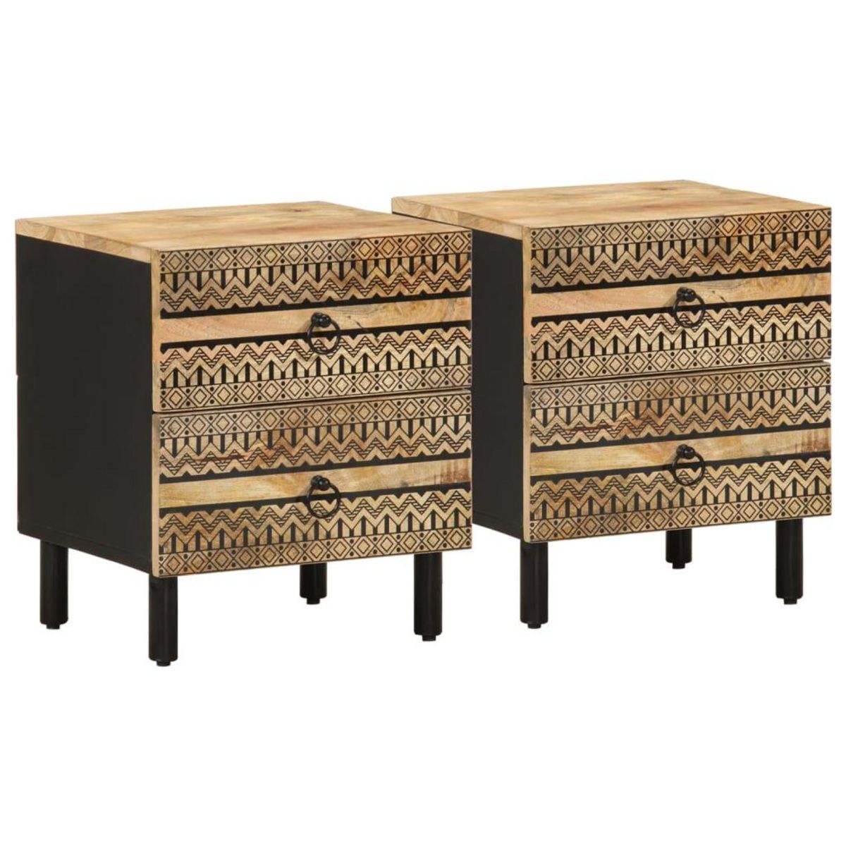 VIDAXL Tables de chevet 2 pcs noir bois de manguier massif brut