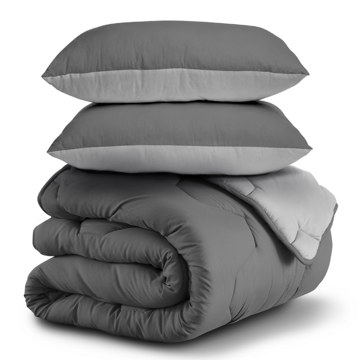 ID MARKET Couette 220x240 CM ABBY bicolore gris clair et gris 300 gr + 2 oreillers