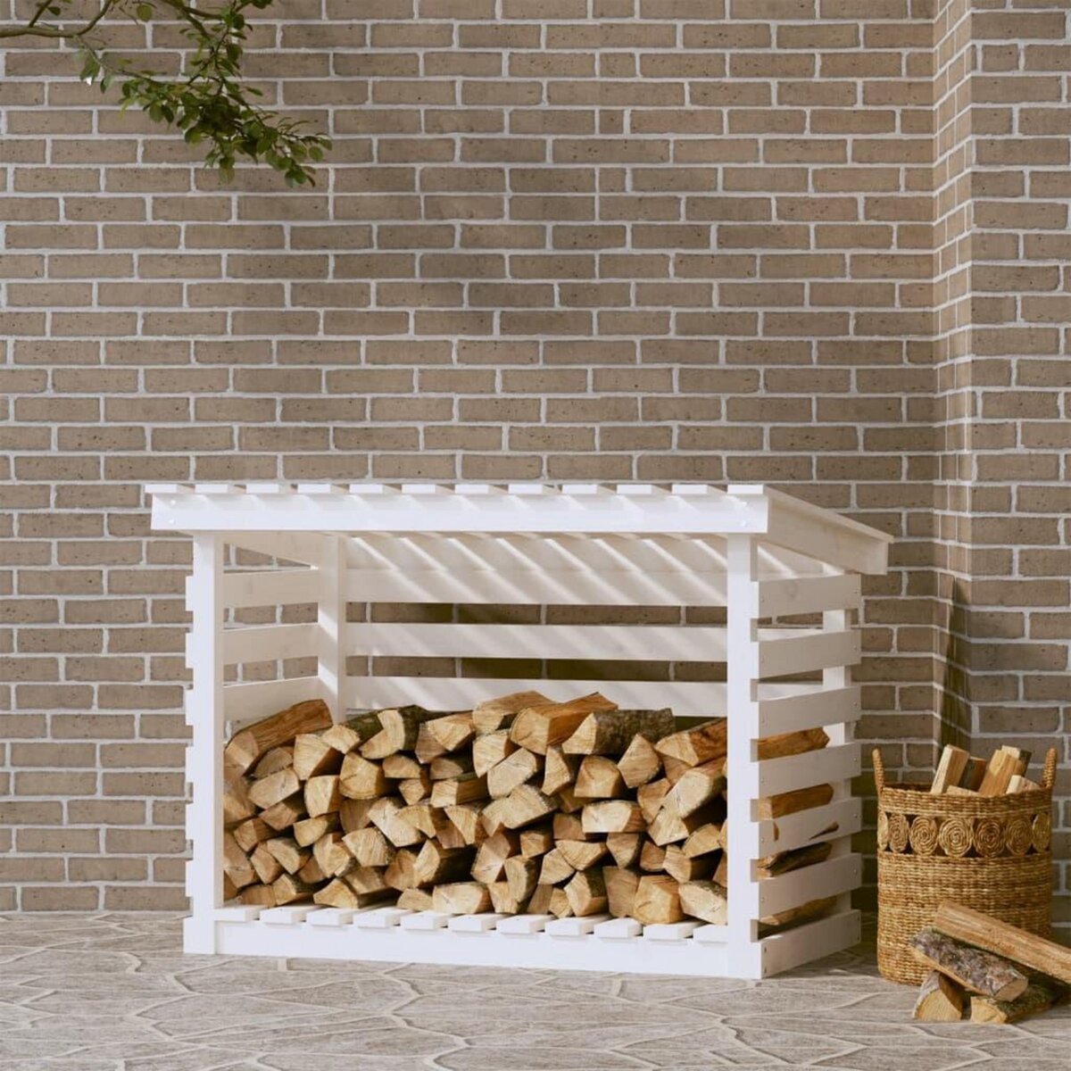 VIDAXL Support pour bois de chauffage Blanc 108x73x79 cm Bois de pin