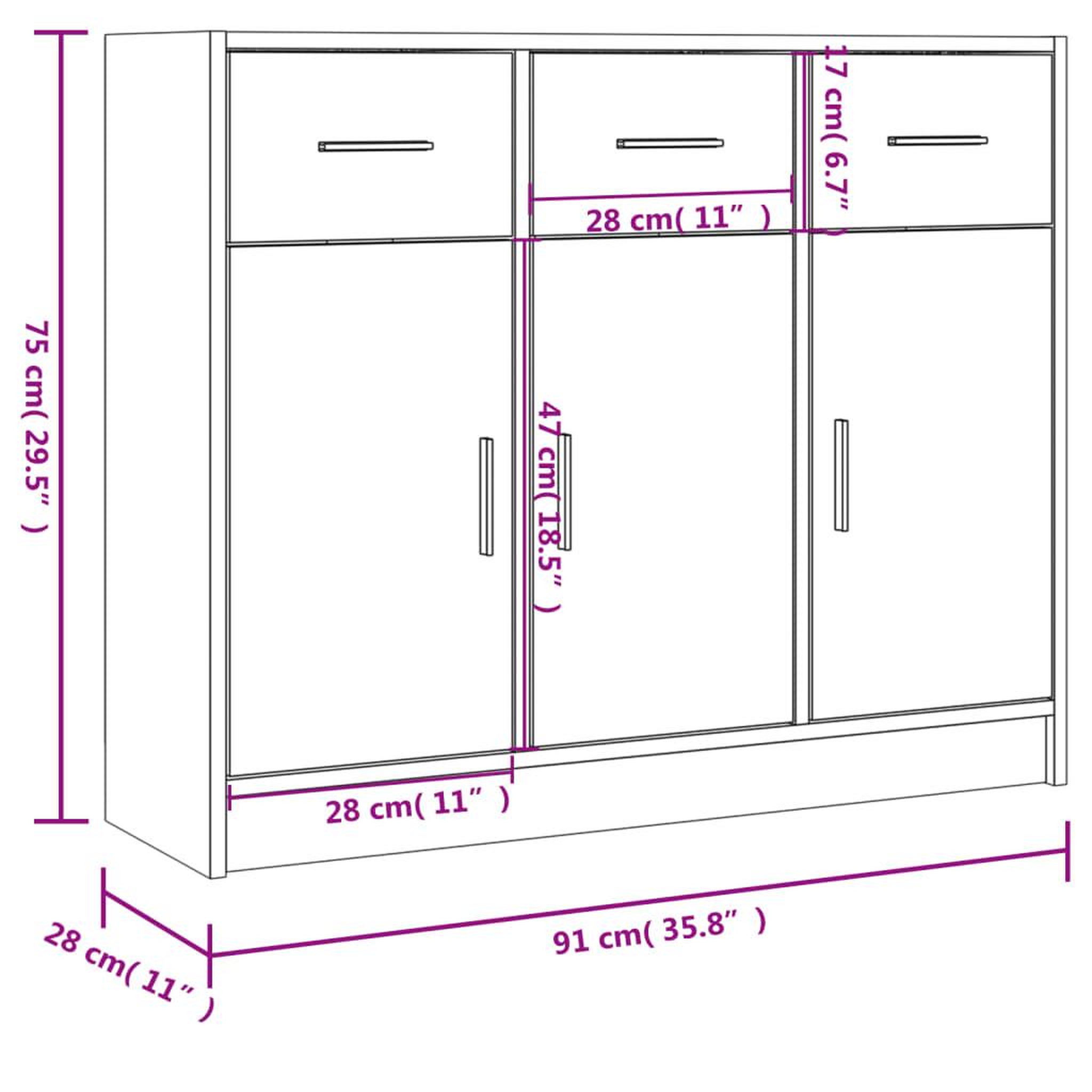 Voir la diapositive 6 : VIDAXL Buffet chene sonoma 91x28x75 cm bois d'ingenierie