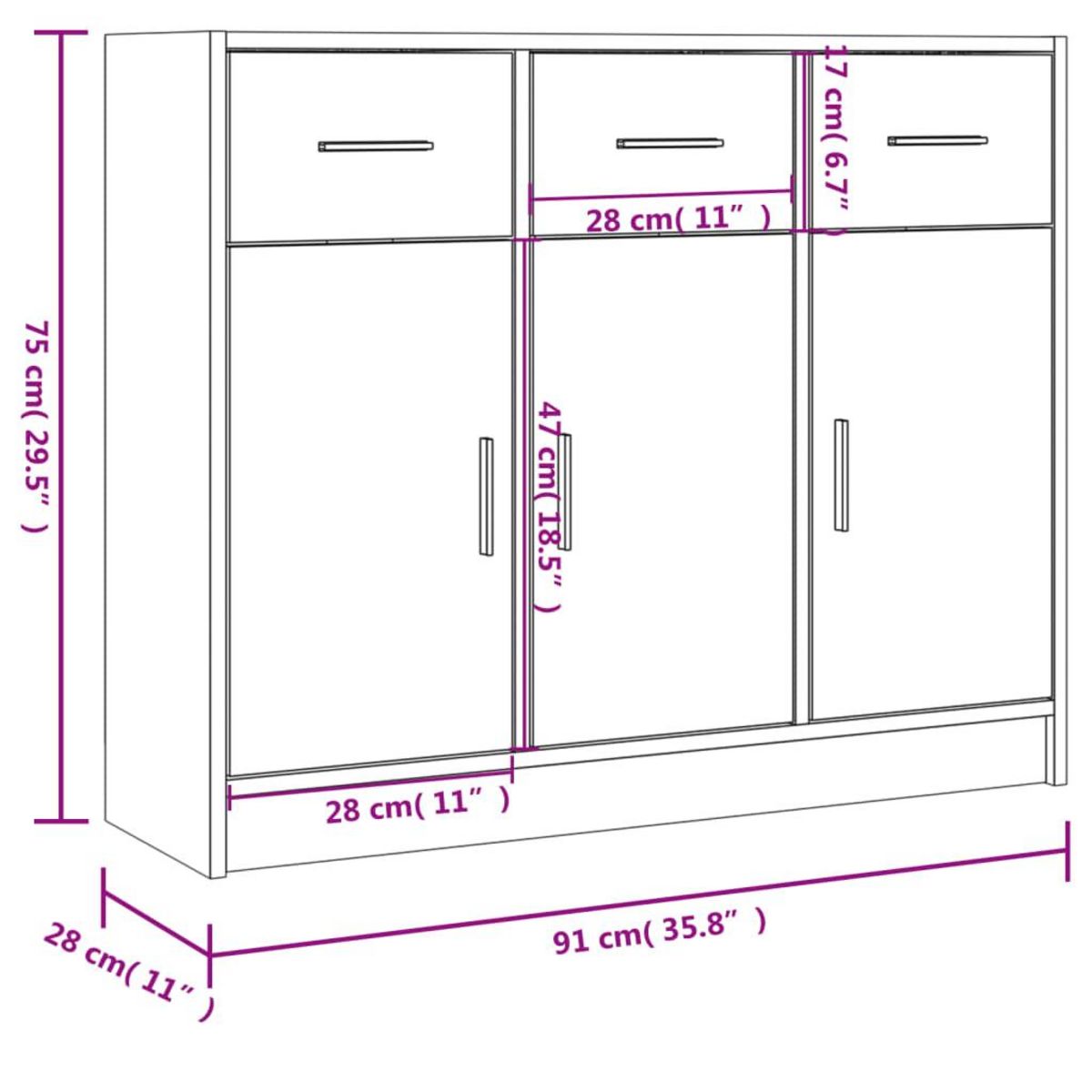 VIDAXL Buffet chene sonoma 91x28x75 cm bois d'ingenierie