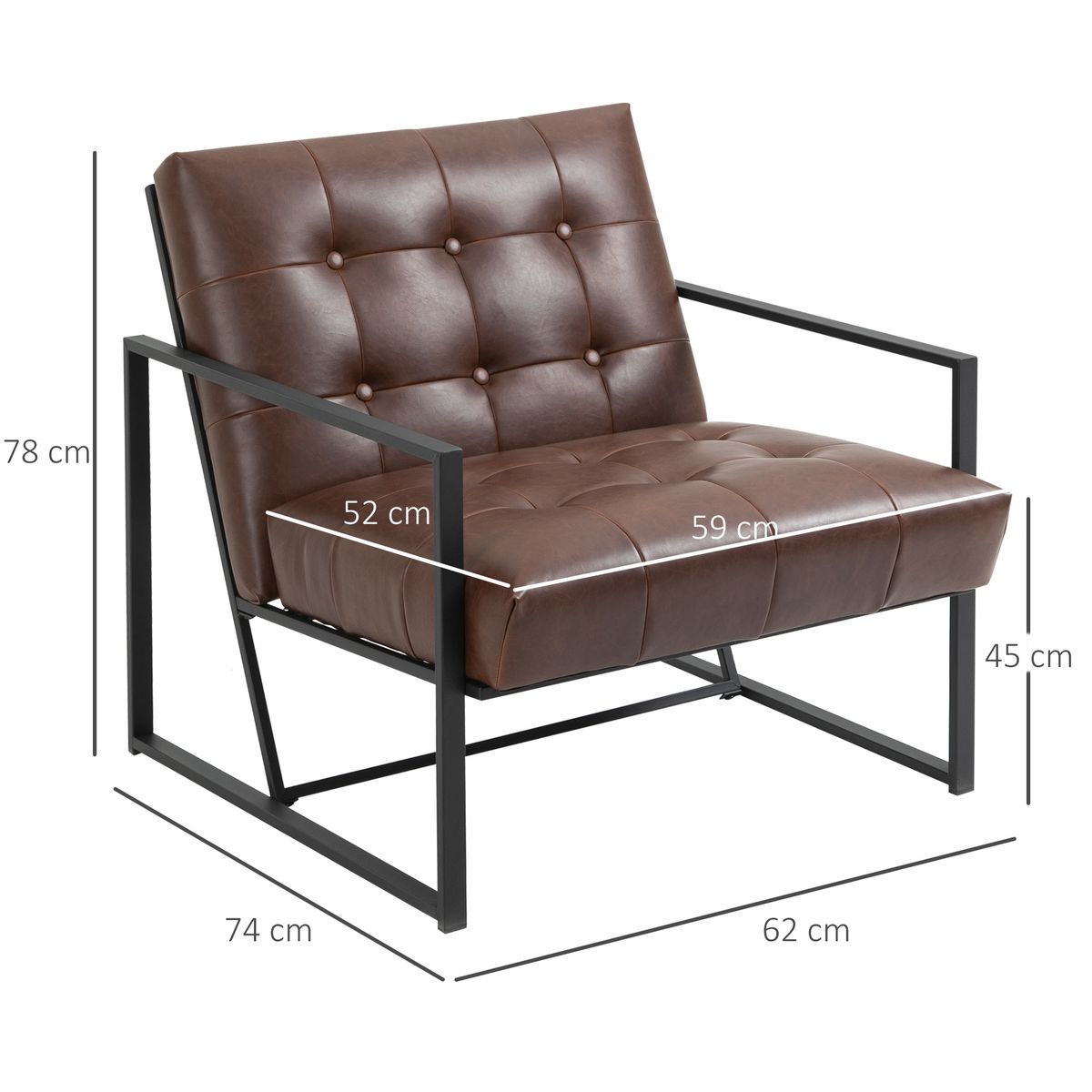 HOMCOM Fauteuil lounge Chesterfield assise dossier capitonnés structure métal noir revêtement synthétique chocolat