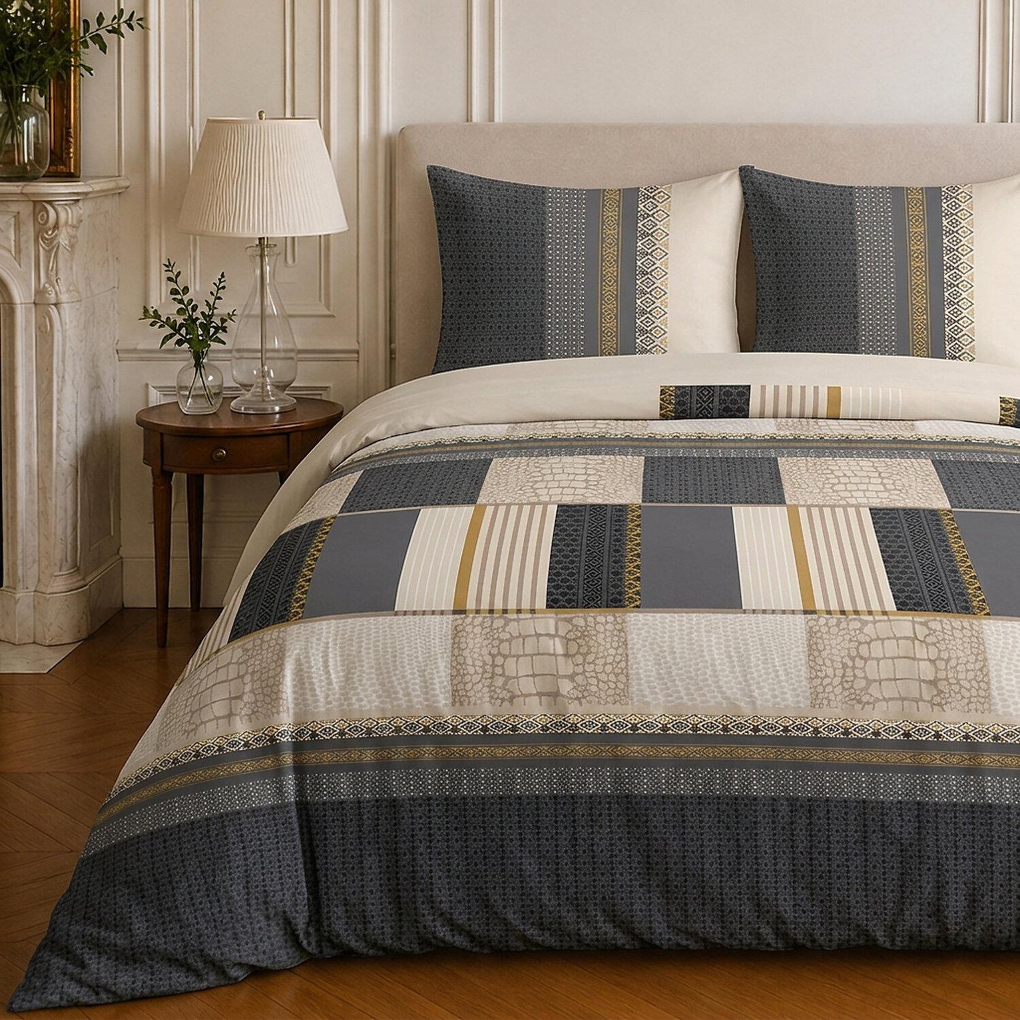 Voir la diapositive 3 : Home collection Parure housse de couette imprimée 100% microfibre - helene - 220x240 cm