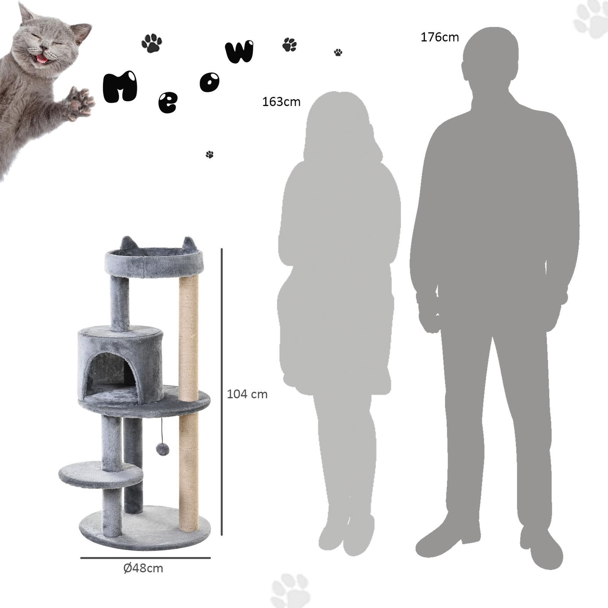 Voir la diapositive 3 : PAWHUT Arbre à chats multi-équipements griffoirs grattoirs plateformes niche jeu boule suspendue Ø 48 x 104H cm gris