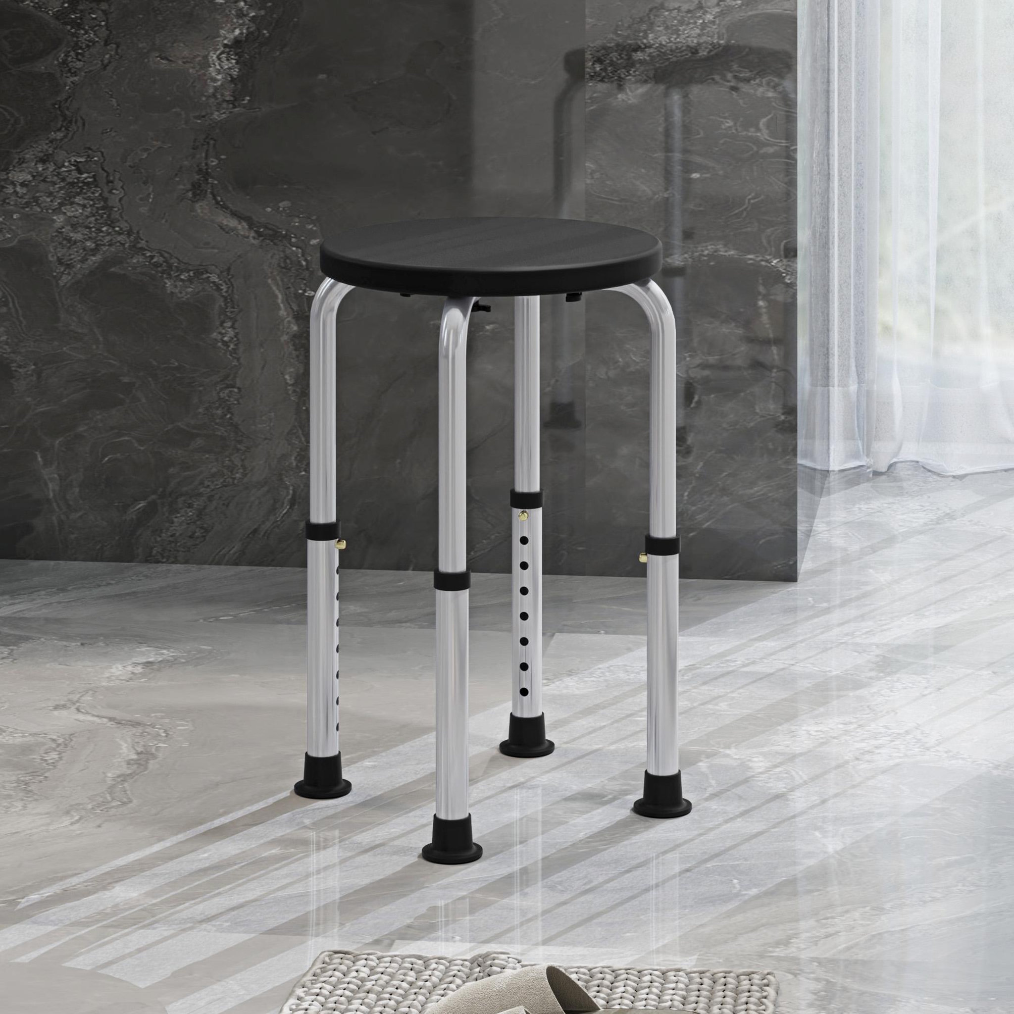 Voir la diapositive 5 : HOMCOM Tabouret de douche réglable en hauteur siège de douche ergonomique pieds antidérapants charge max. 136 kg alu hdpe noir