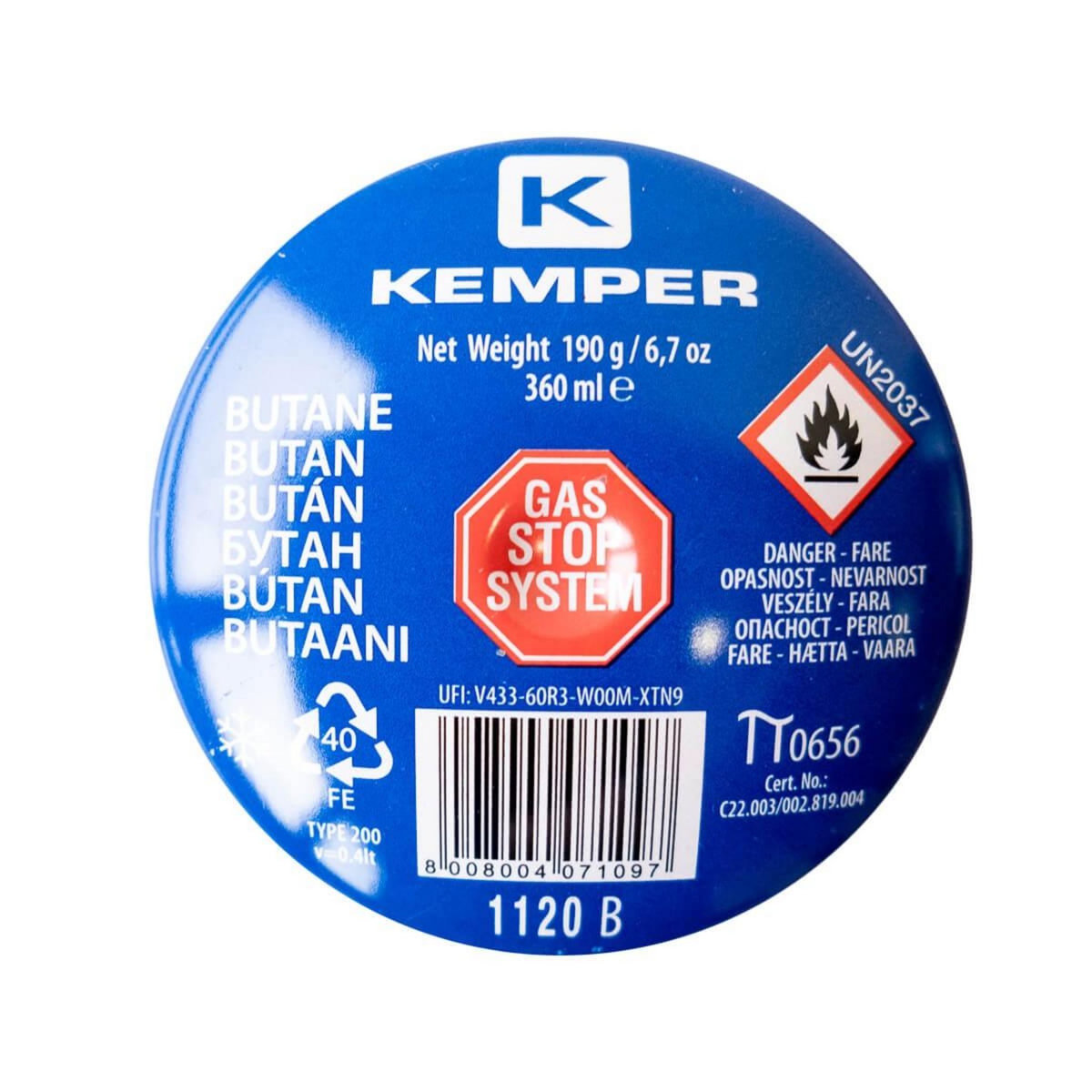 Kemper Pack de 36 Cartouches gaz 190g butane perçable sécurité stop-gaz Kemper