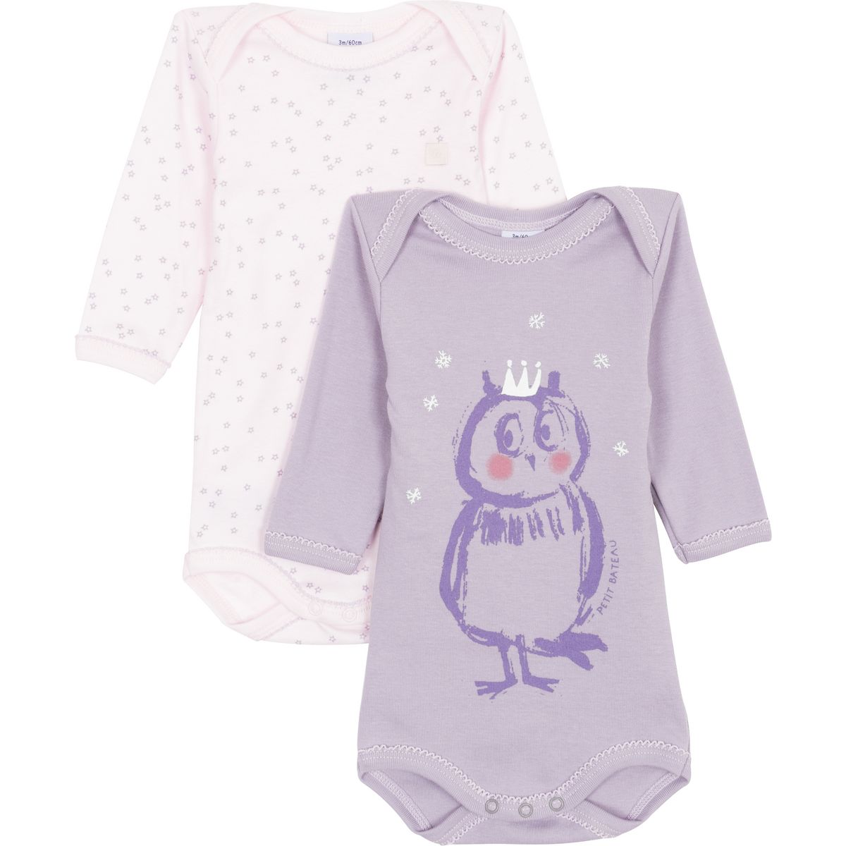 PETIT BATEAU Lot de 2 bodies manches longues bébé fille