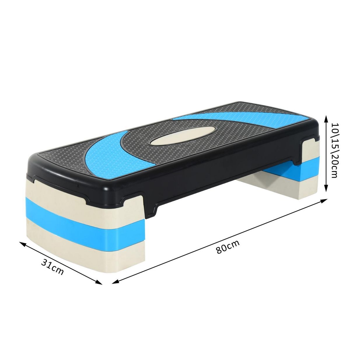 HOMCOM Stepper fitness aerobic hauteur reglable surface antiderapante 80 x 31 x 20 cm noir bleu