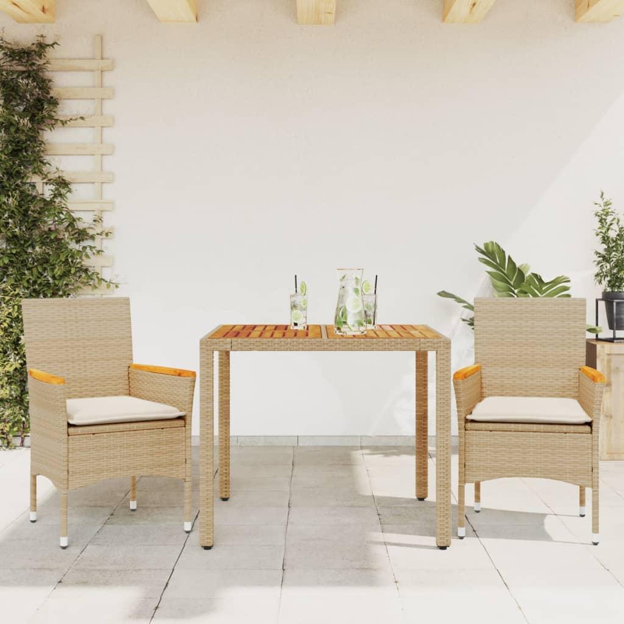 VIDAXL Ensemble a manger de jardin et coussins 3pcs beige rotin acacia