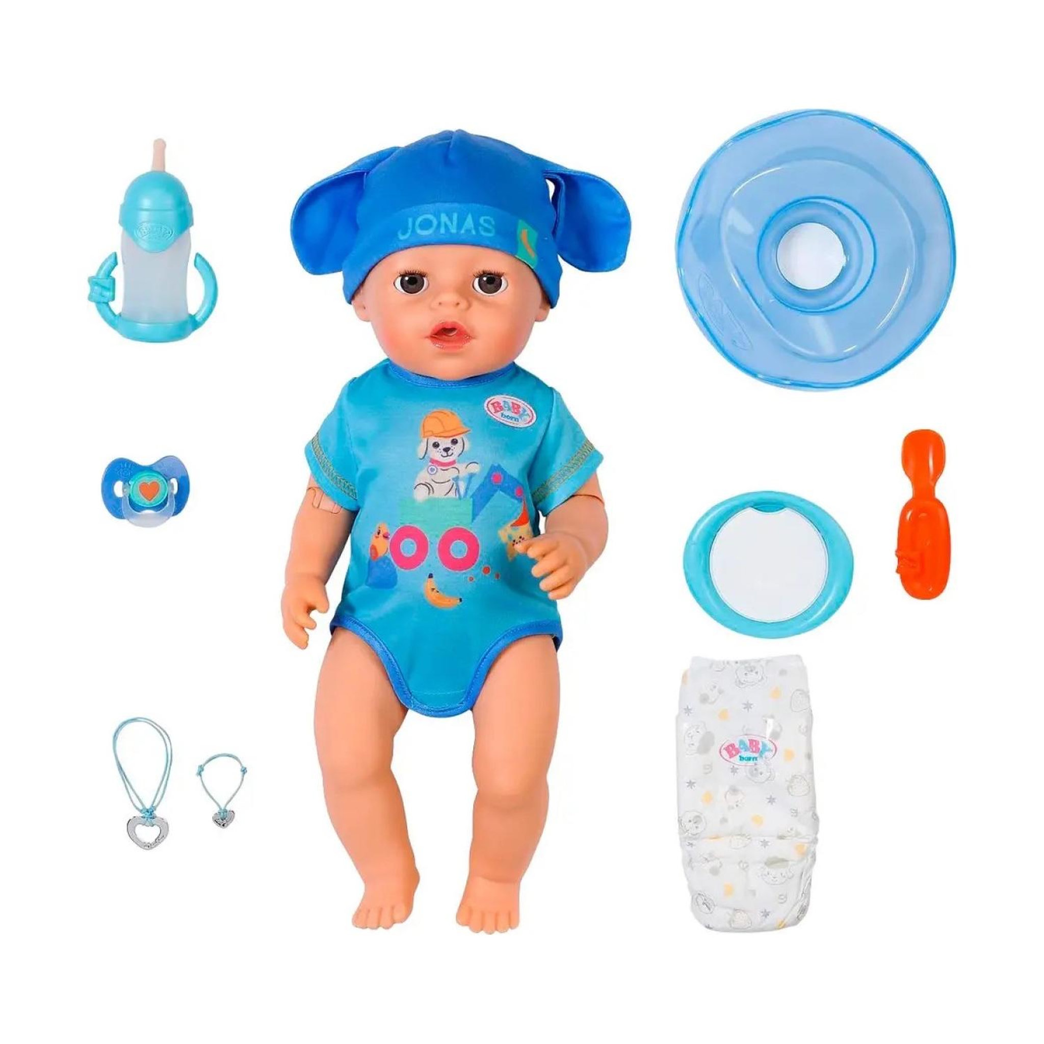Voir la diapositive 2 : Zapf Creation Poupée interactive Click & Play 43 cm Jonas multicolore avec 8 accessoires, 10 fonctions dont boit, mange à couleur magique et fait pipi