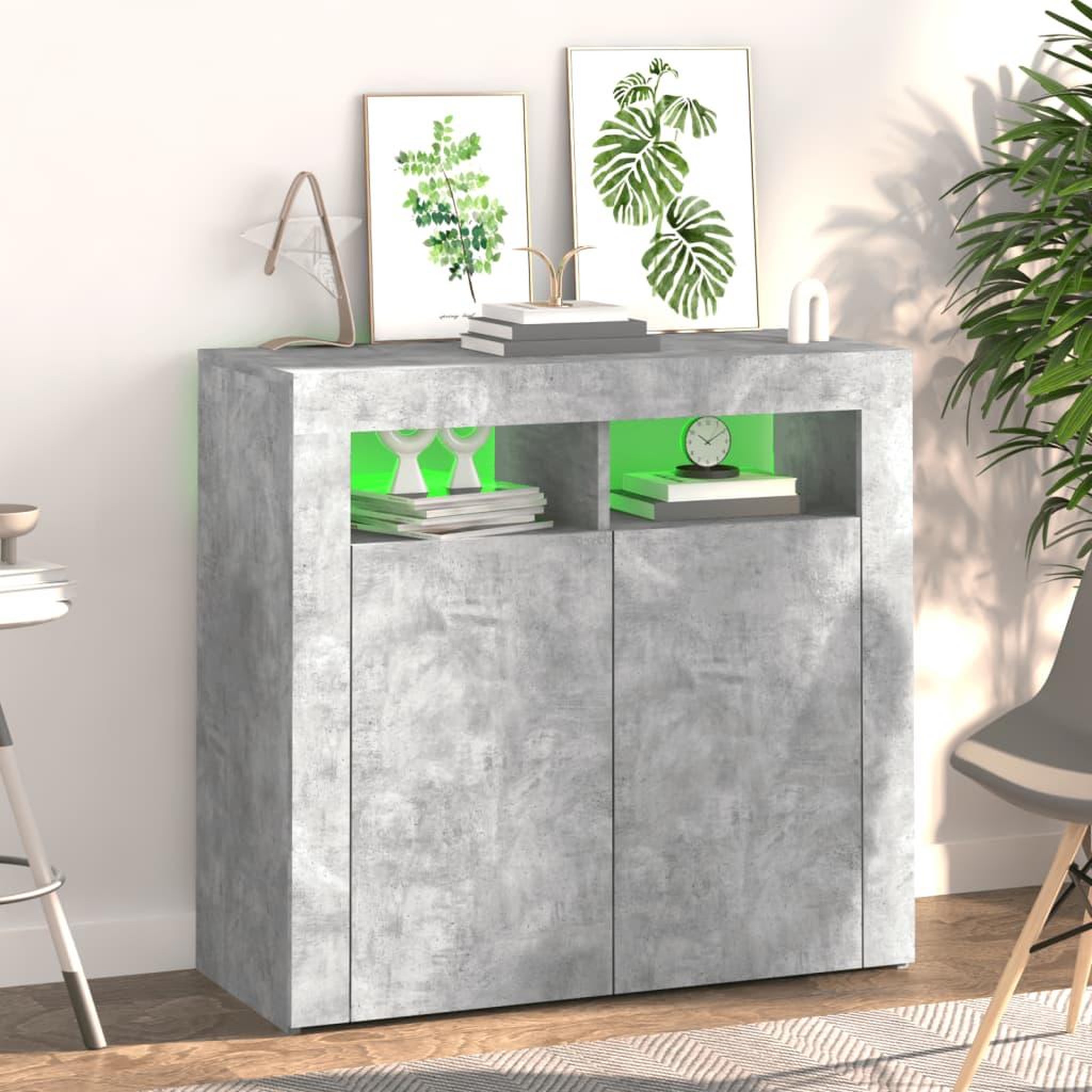 Voir la diapositive 4 : VIDAXL Buffet avec lumieres LED gris beton 80x35x75 cm