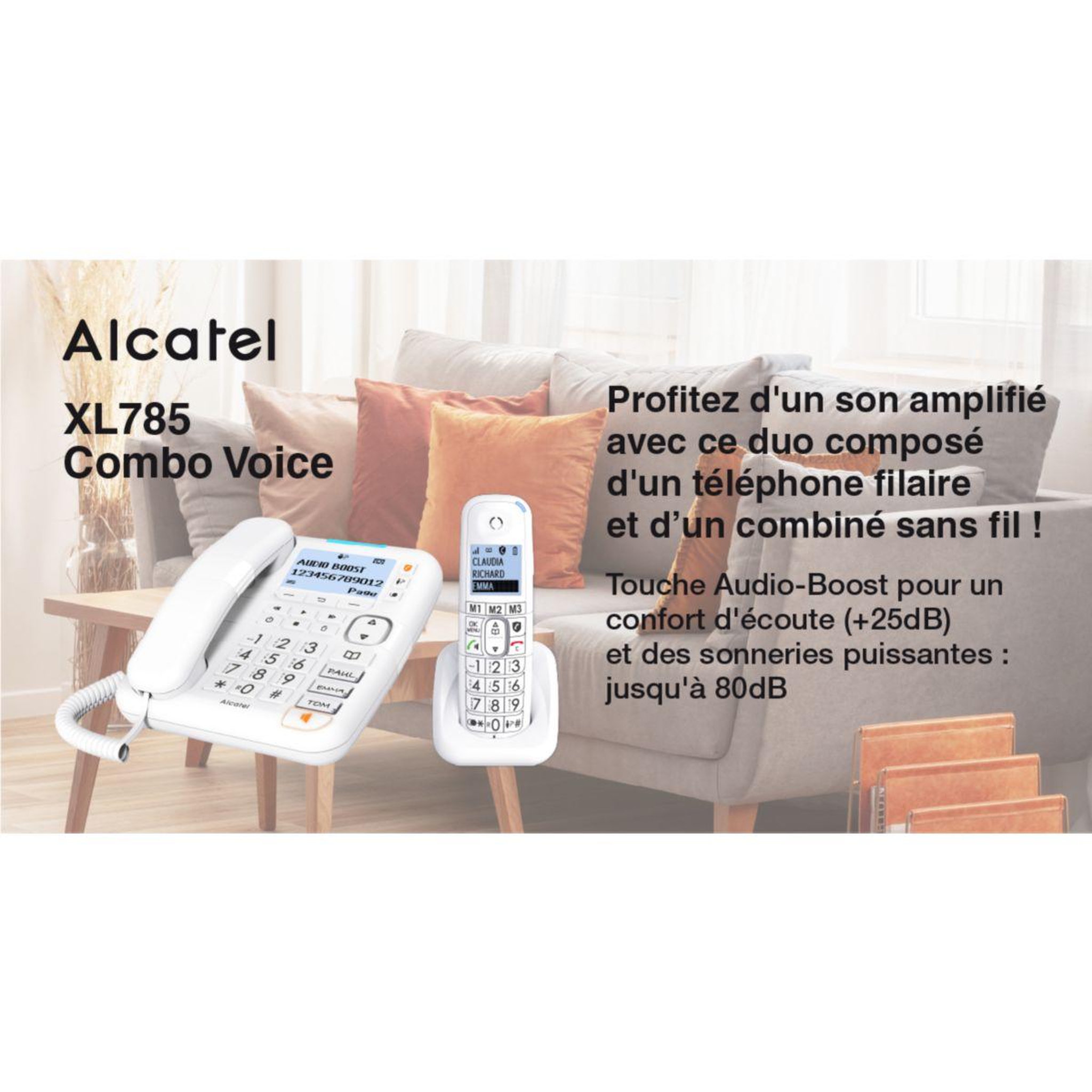 Voir la diapositive 3 : Alcatel Téléphone sans fil XL785 Combo Voice Blanc