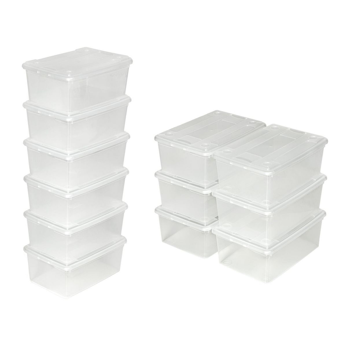 tectake Lot de 24 boîtes de rangement plastique pour chaussures avec couvercle blanc transparent