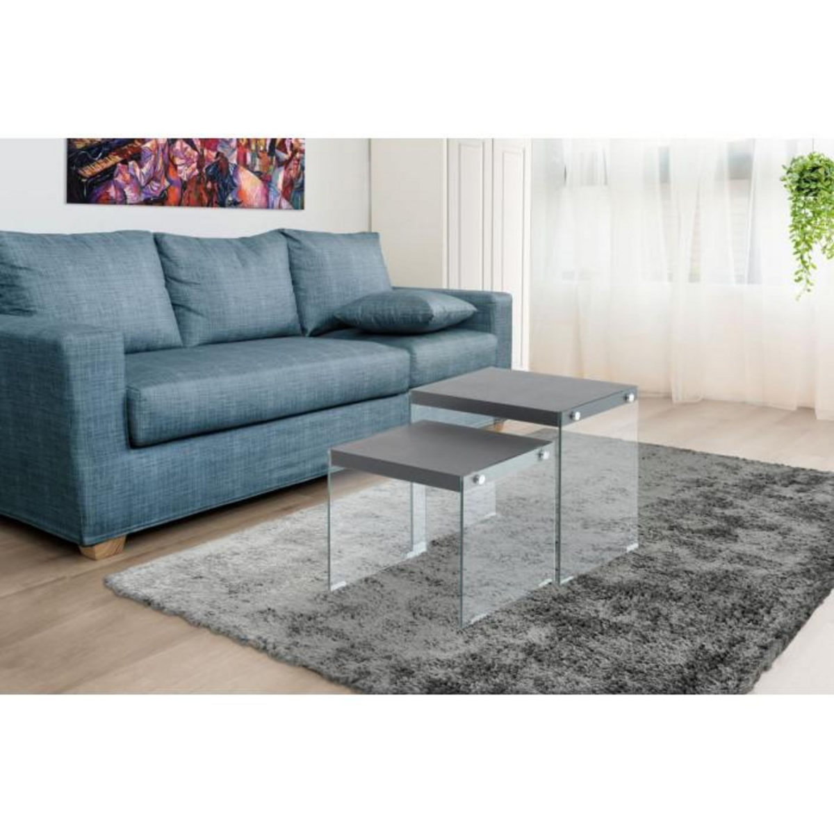 Paris Prix Lot de 2 Tables d'Appoint  Elementary  46cm Noir Mat