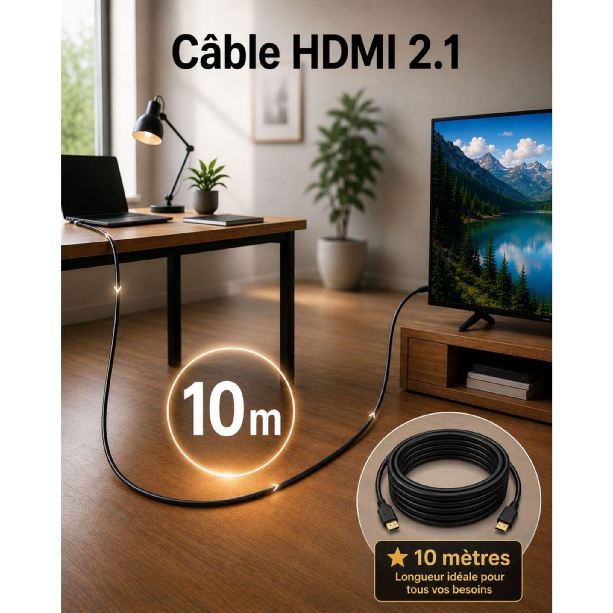 Voir la diapositive 3 : ADEQWAT Câble HDMI 2.1 Droit 10M active AOC