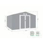 Voir la diapositive 4 : MARKET24 LUNEX Abri de jardin en métal 10,85 m2 - 340 x 319 x 210 - Kit d'ancrage inclus, 2 portes battantes - Gris