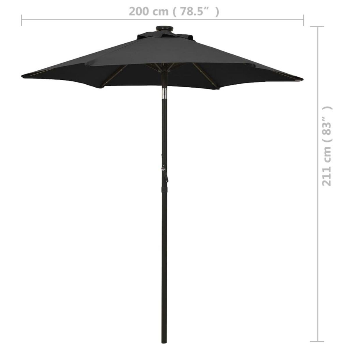 VIDAXL Parasol de jardin avec lumieres LED noir 200x211 cm aluminium