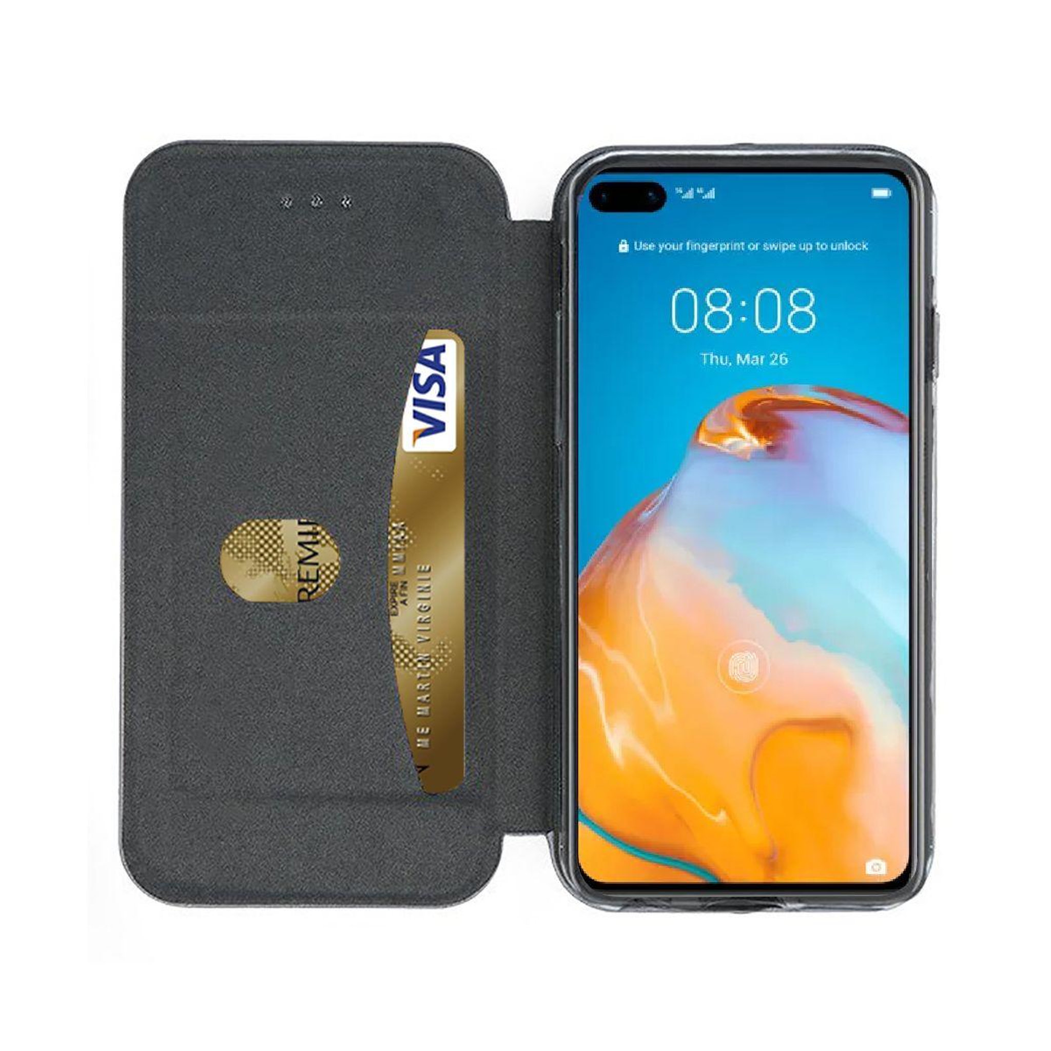 Voir la diapositive 3 : IBROZ Etui huawei p40 lite cuir noir