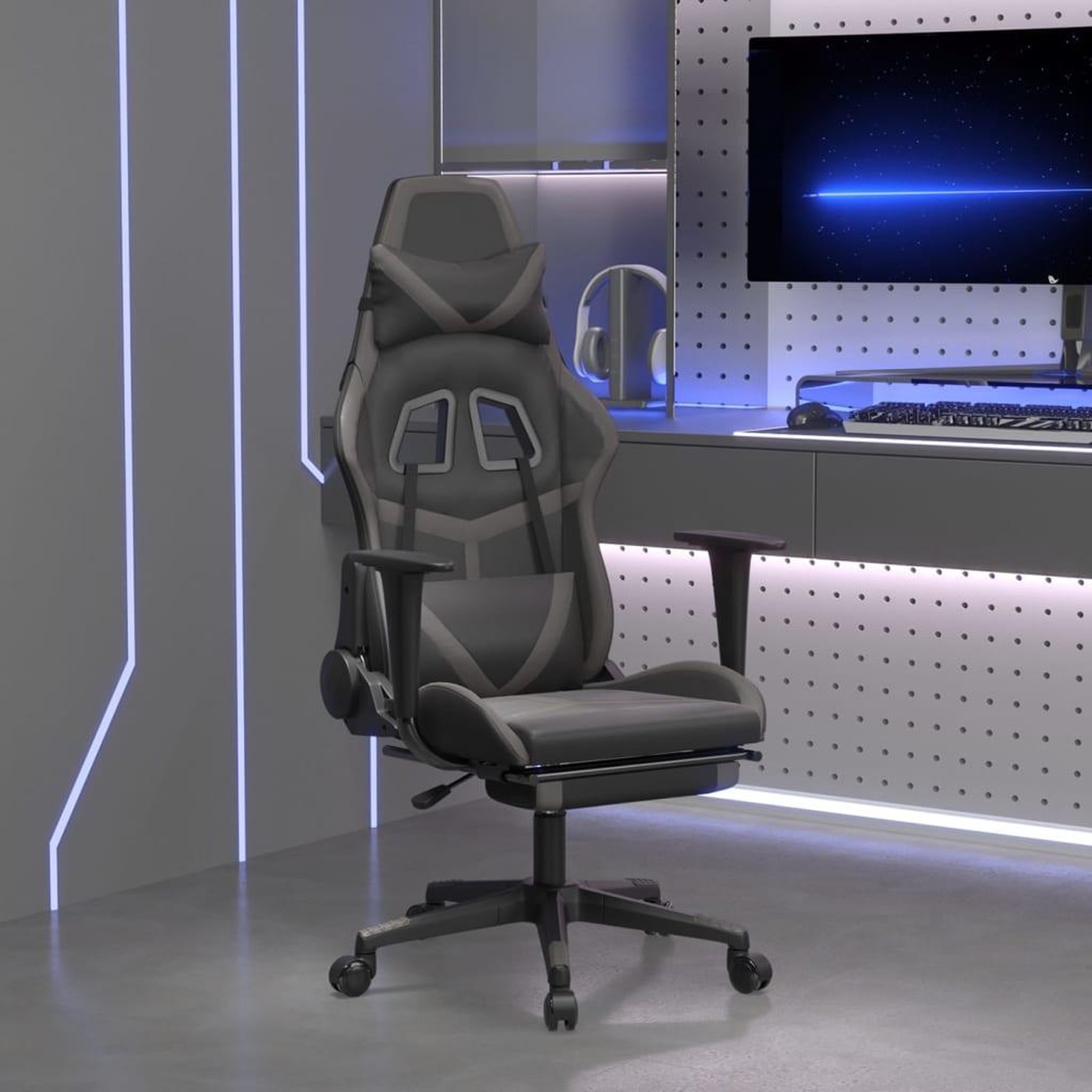 VIDAXL Chaise de jeu avec repose-pied Noir et gris Similicuir