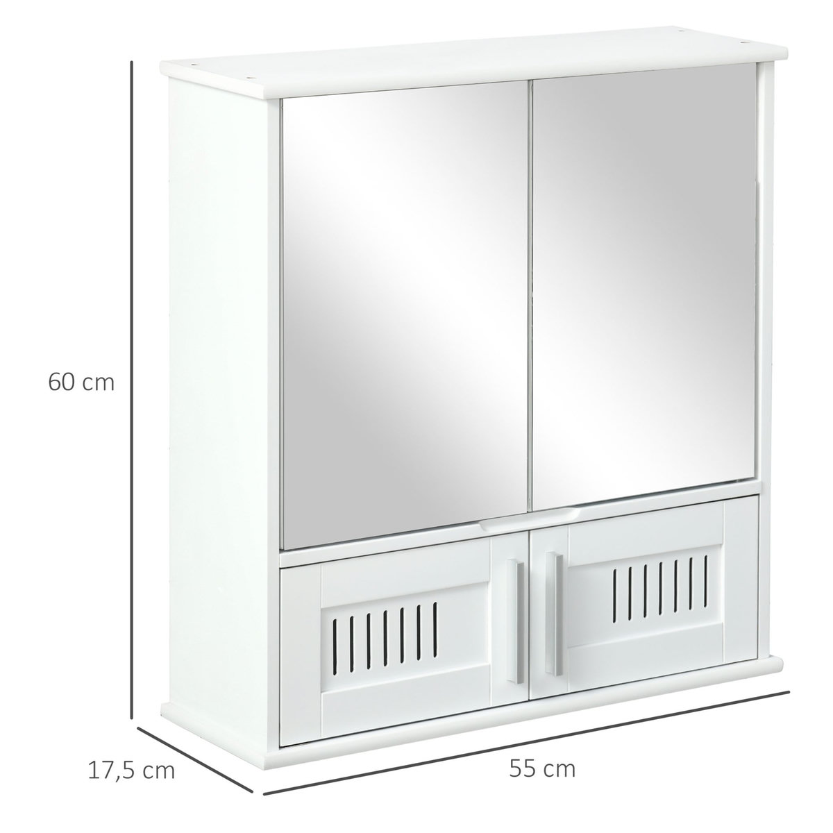 KLEANKIN Armoire murale de salle de bain avec miroir - armoire à glace - placard de rangement toilettes - 4 portes, étagère - verre MDF blanc