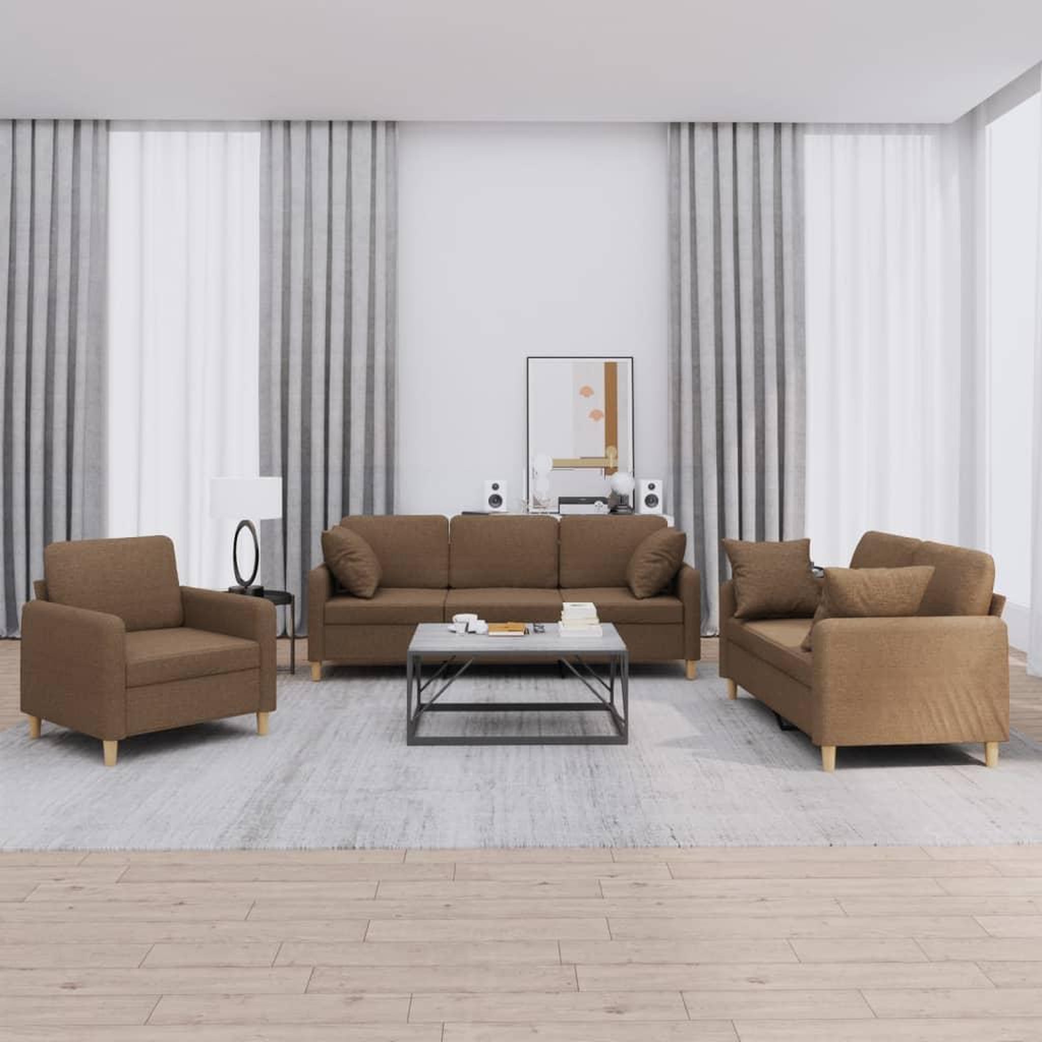 VIDAXL Ensemble de canapes 3 pcs avec coussins marron tissu