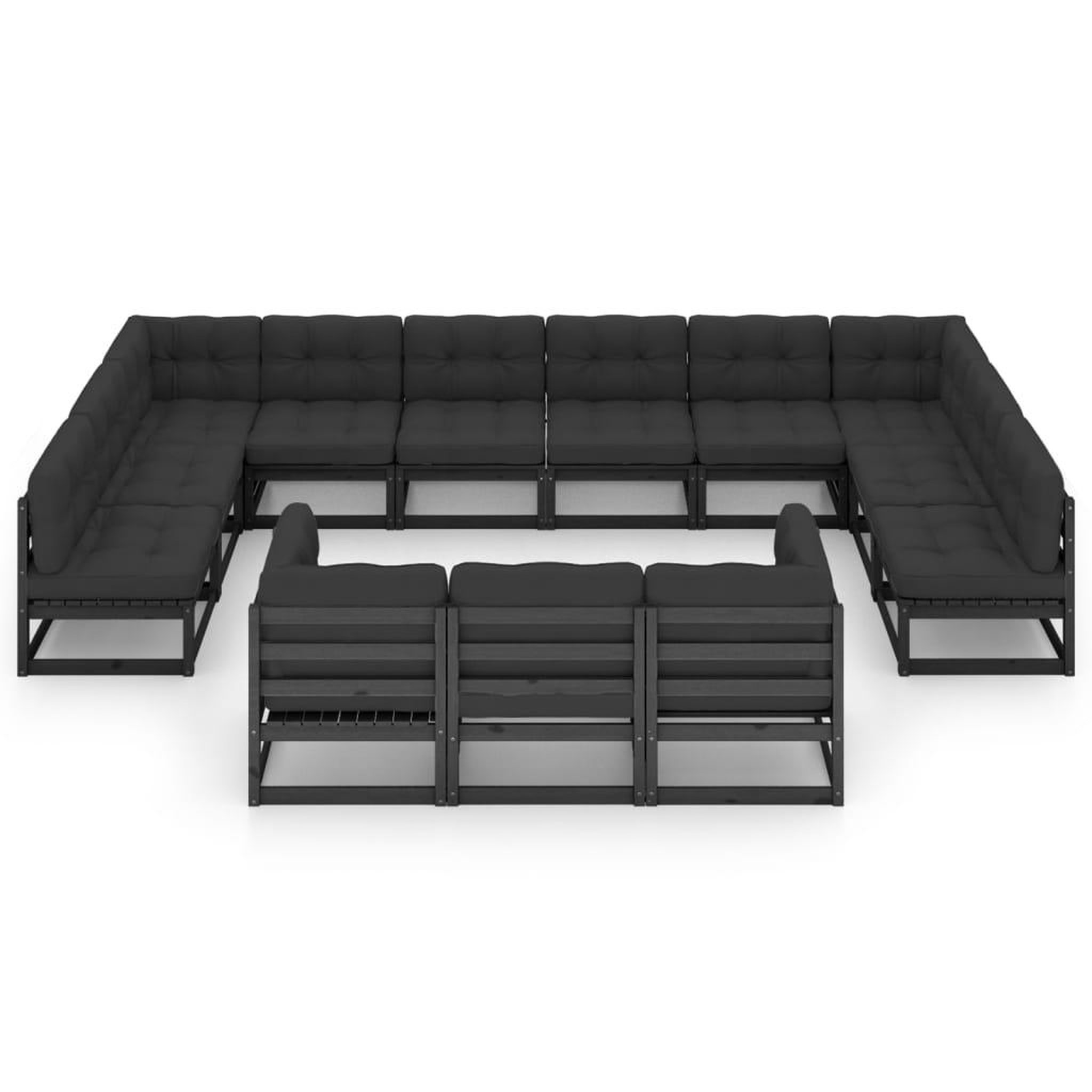 Voir la diapositive 3 : VIDAXL Salon de jardin 13 pcs avec coussins noir bois de pin massif