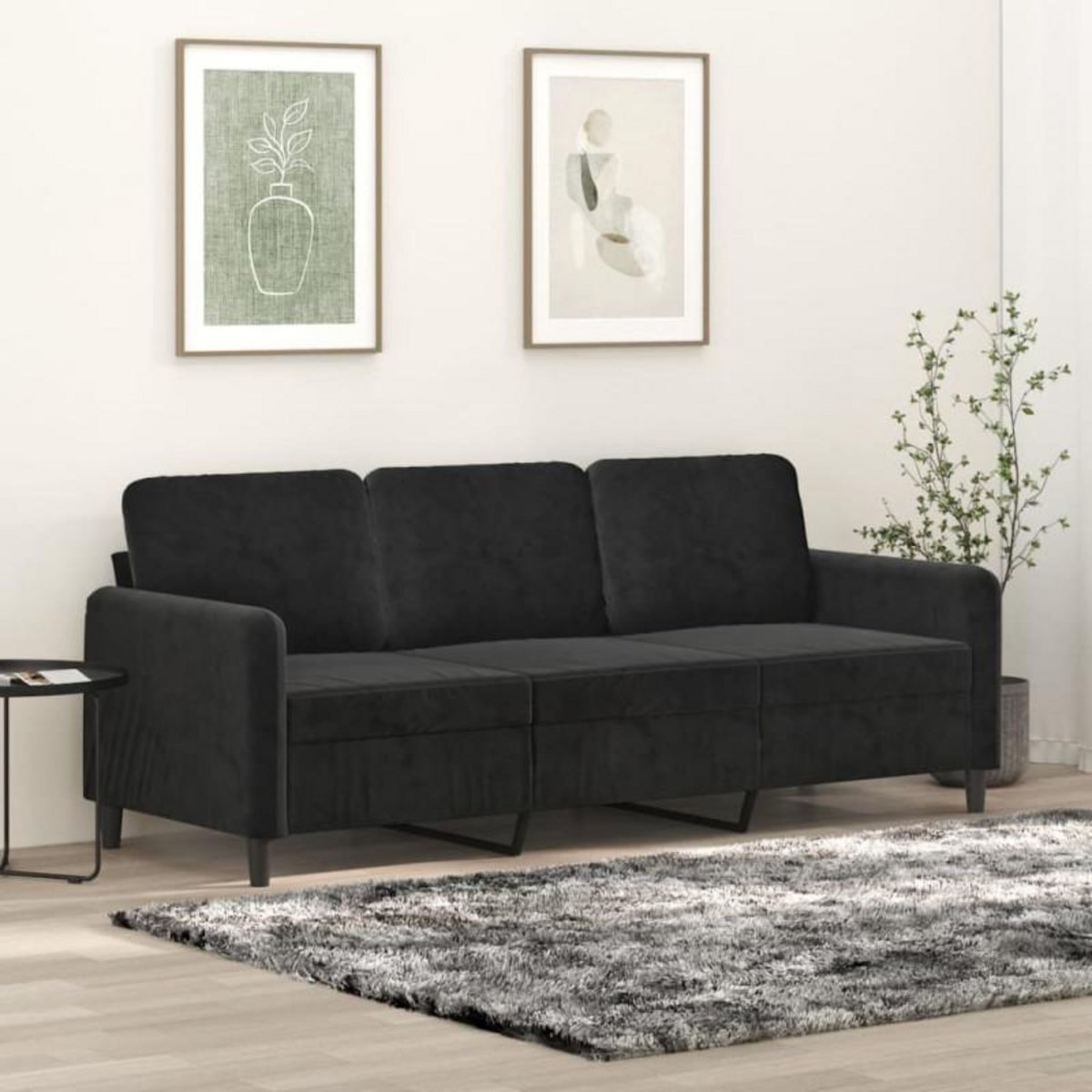 VIDAXL Canapé à 3 places Noir 180 cm Velours