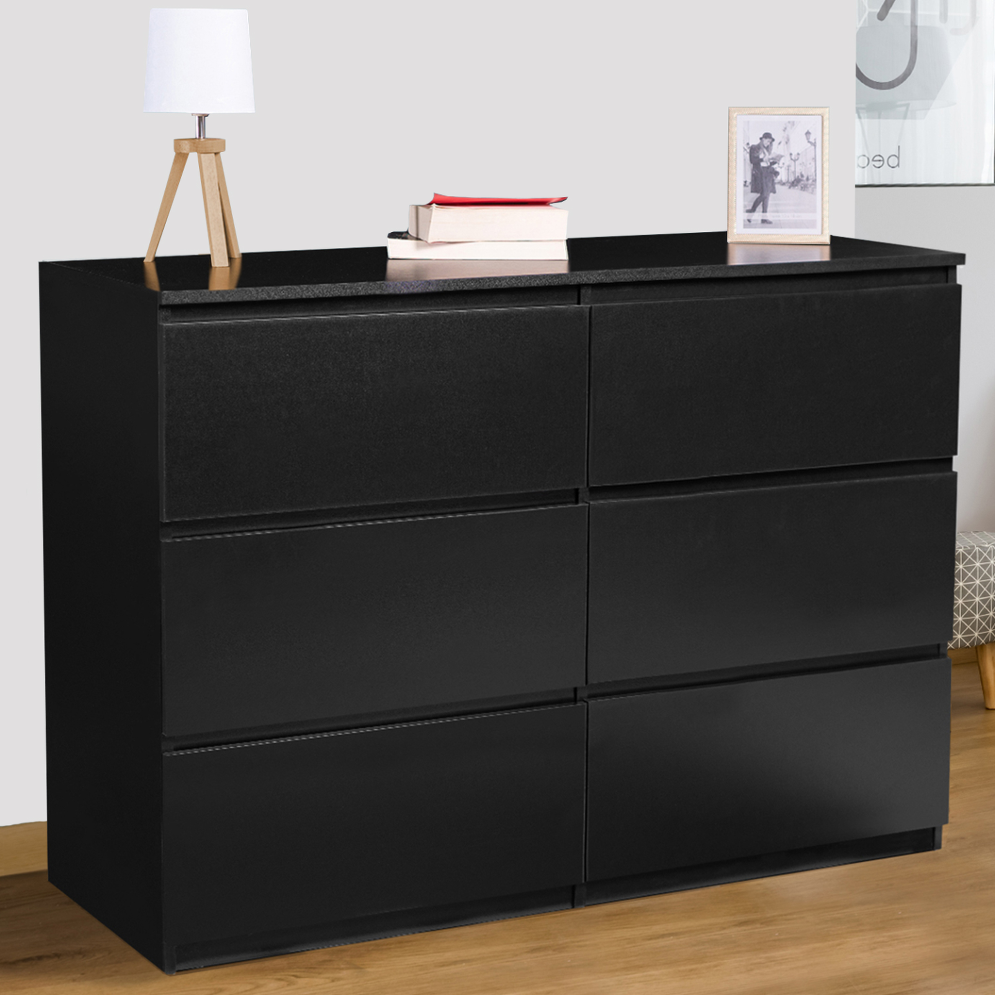 Voir la diapositive 2 : ID MARKET Commode 6 tiroirs tomi 110 cm bois noir