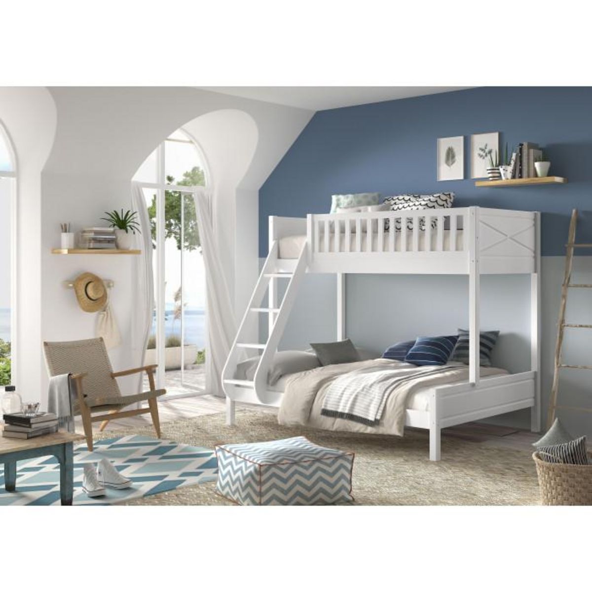 Paris Prix Lit Familial 3 Places  Scott  140x200cm Blanc