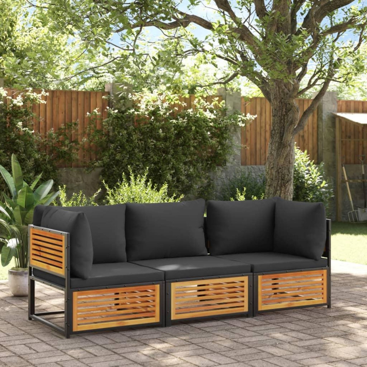 VIDAXL Canape de jardin avec coussins 2 places bois massif d'acacia