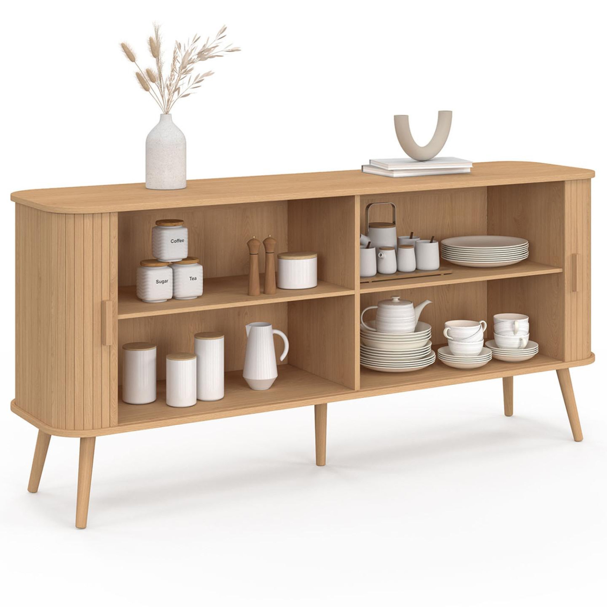 Voir la diapositive 4 : ID MARKET Buffet 160 cm romie xxl effet lattes 2 portes coulissantes