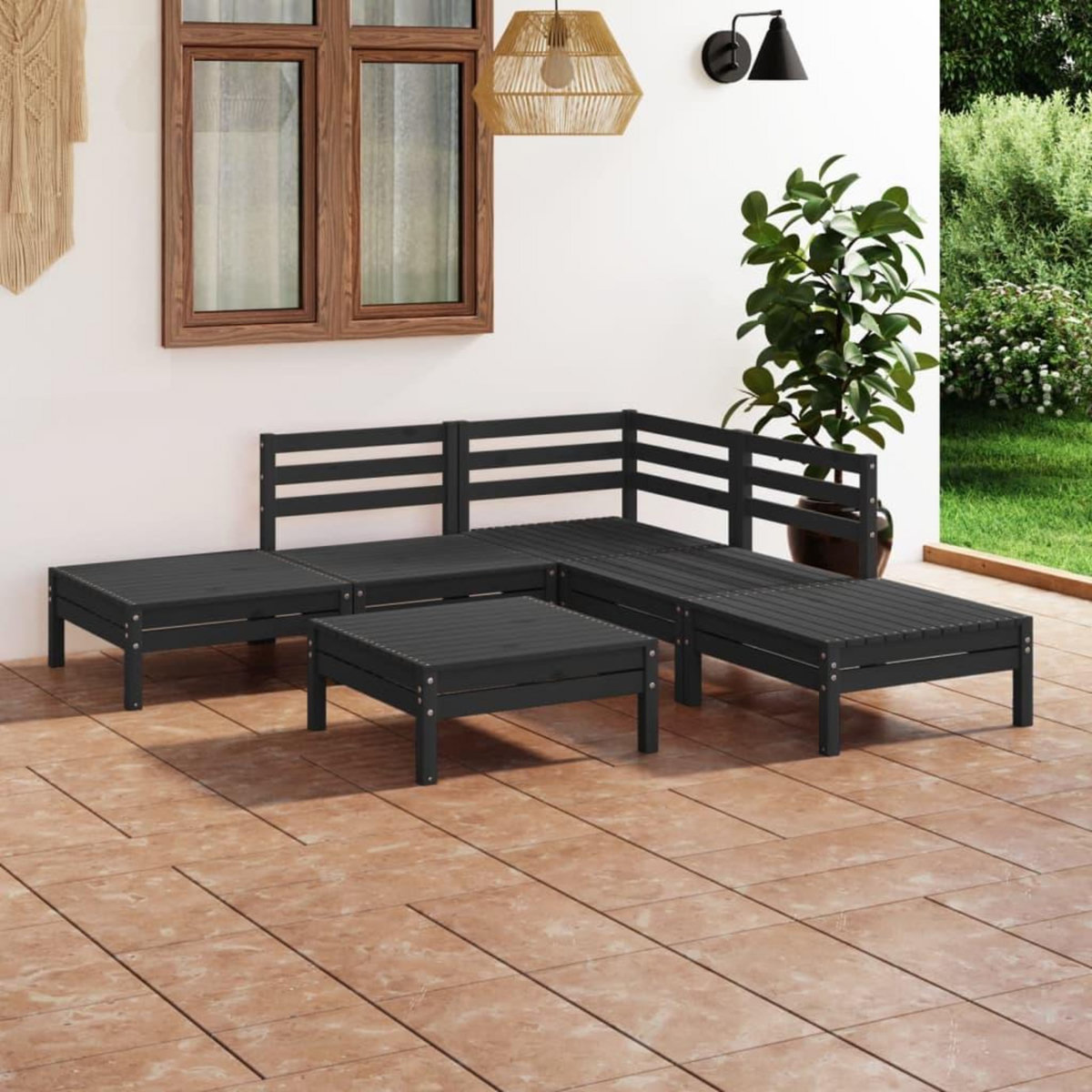 VIDAXL Salon de jardin 6 pcs Bois de pin massif Noir