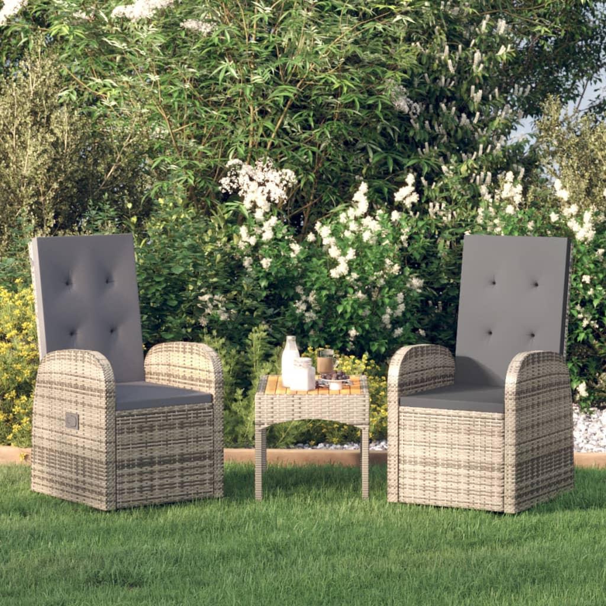 Voir la diapositive 1 : VIDAXL Chaise inclinable de jardin 2pc et coussins Resine tressee Gris