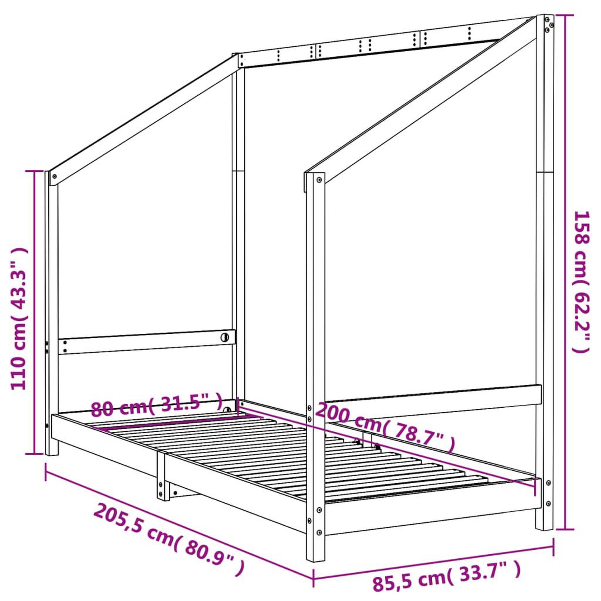 Voir la diapositive 6 : VIDAXL Cadre de lit pour enfants 80x200 cm bois de pin massif