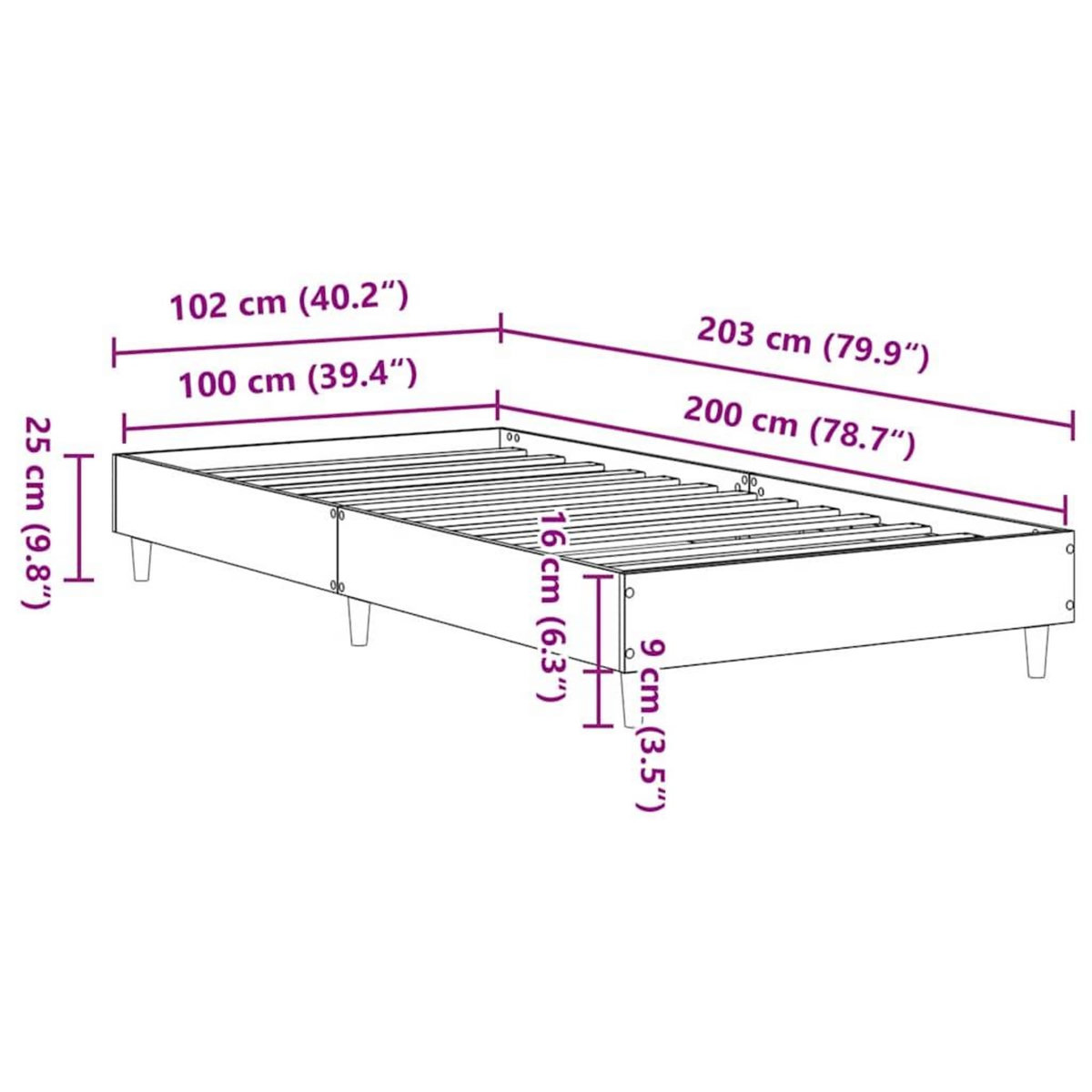 VIDAXL Cadre de lit sans matelas gris beton 100x200 cm bois ingenierie
