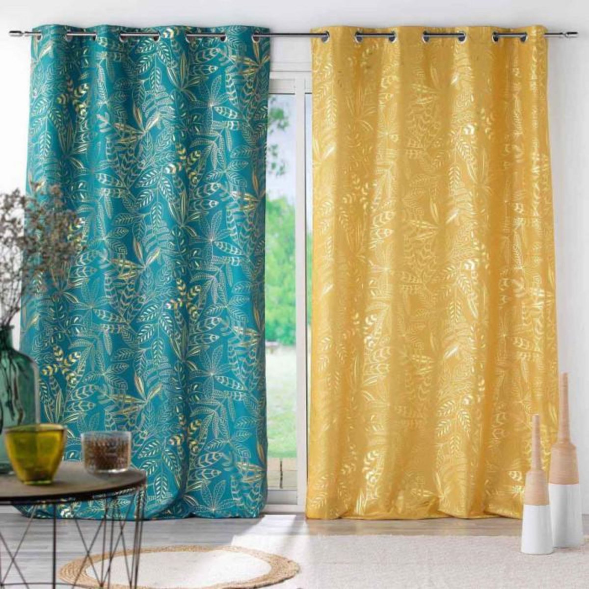 Paris Prix Rideau à Œillets Imprimé  Belflor  140x260cm Émeraude