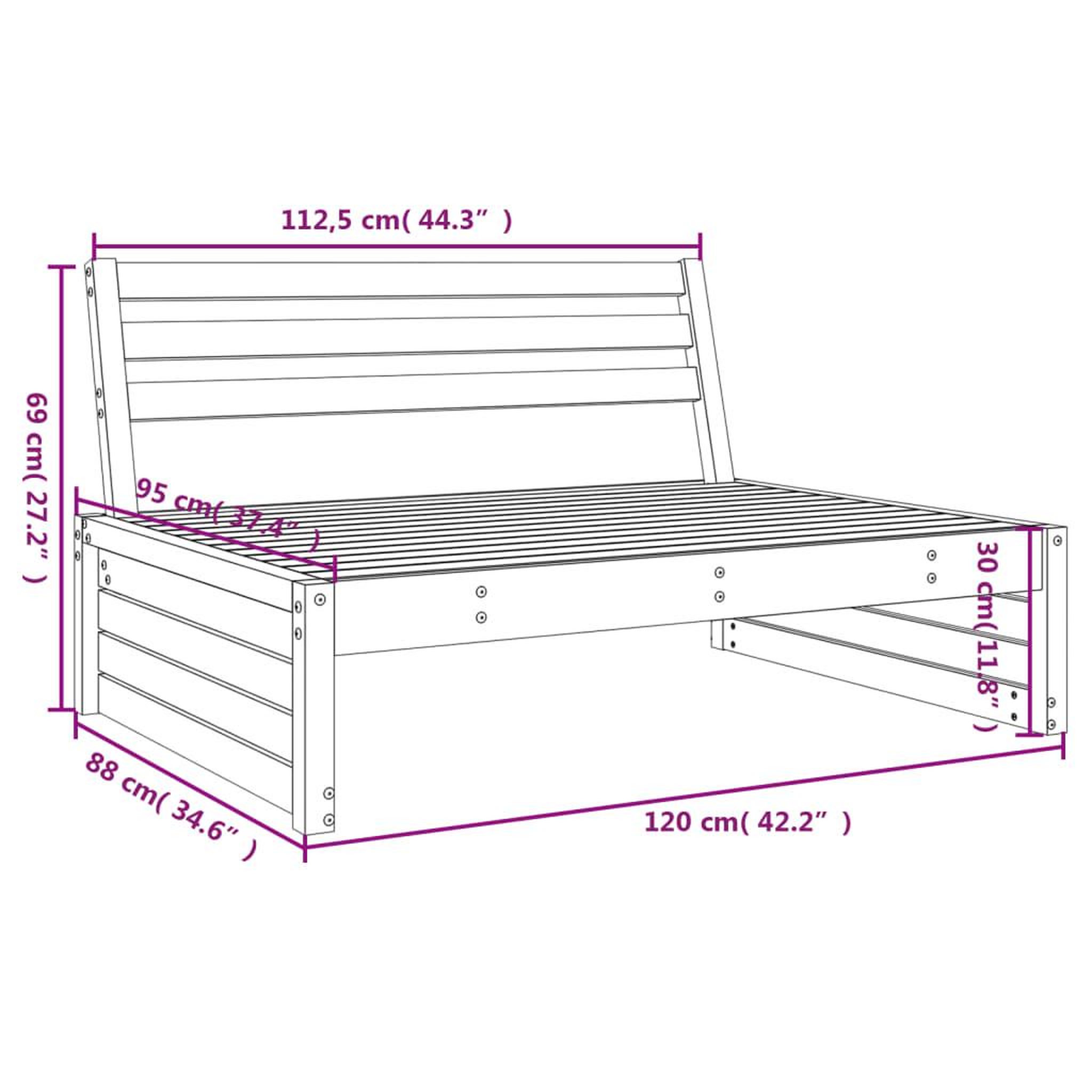 Voir la diapositive 6 : VIDAXL Canape central de jardin 120x80 cm bois de pin massif