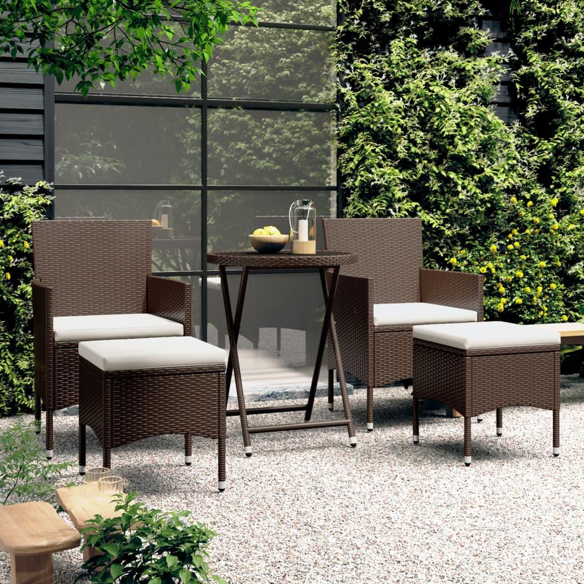 VIDAXL Ensemble de bistro de jardin 5 pcs poly rotin et verre trempe