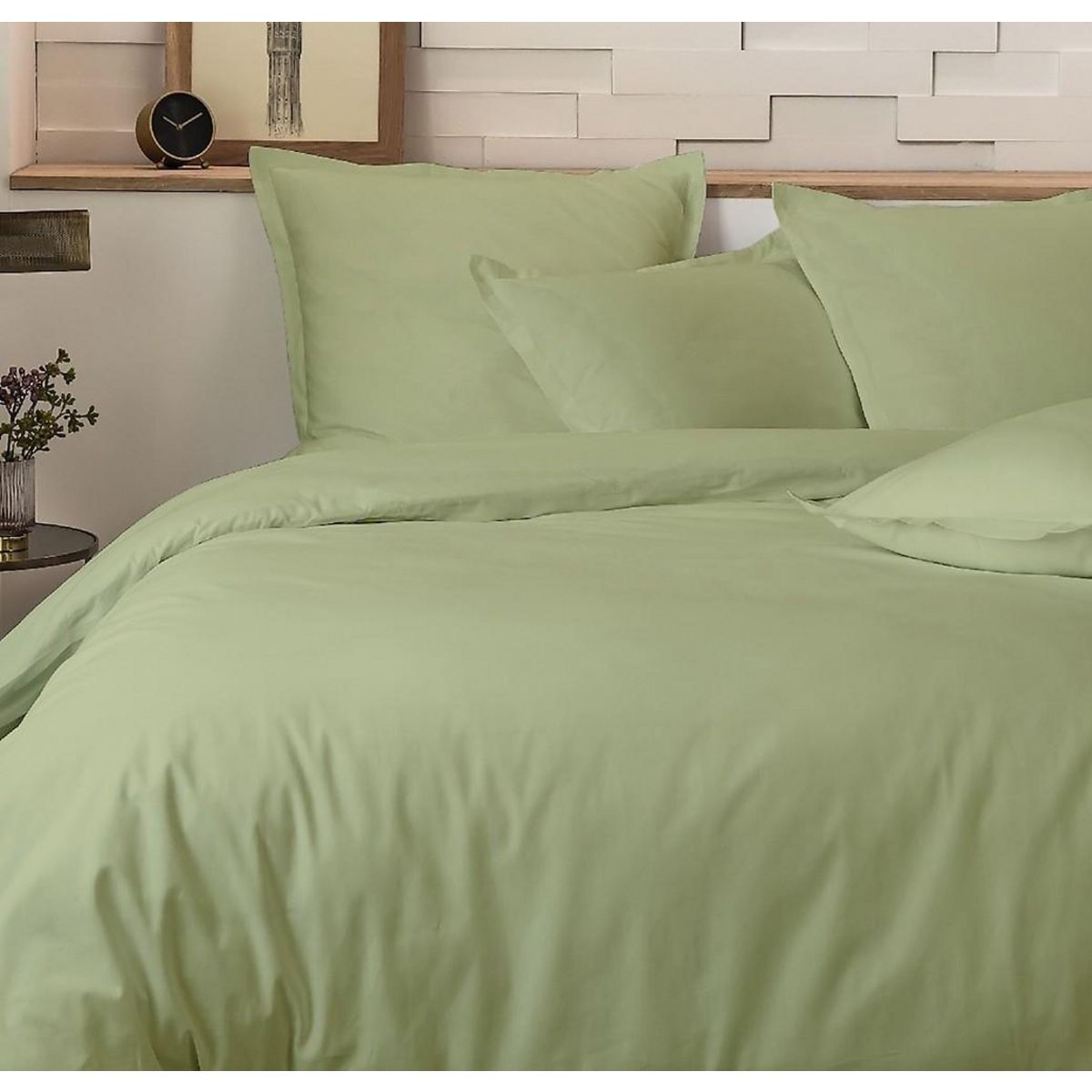 Home collection Parure de couette 100% percale de coton 80 fils/cm2-uni sauge