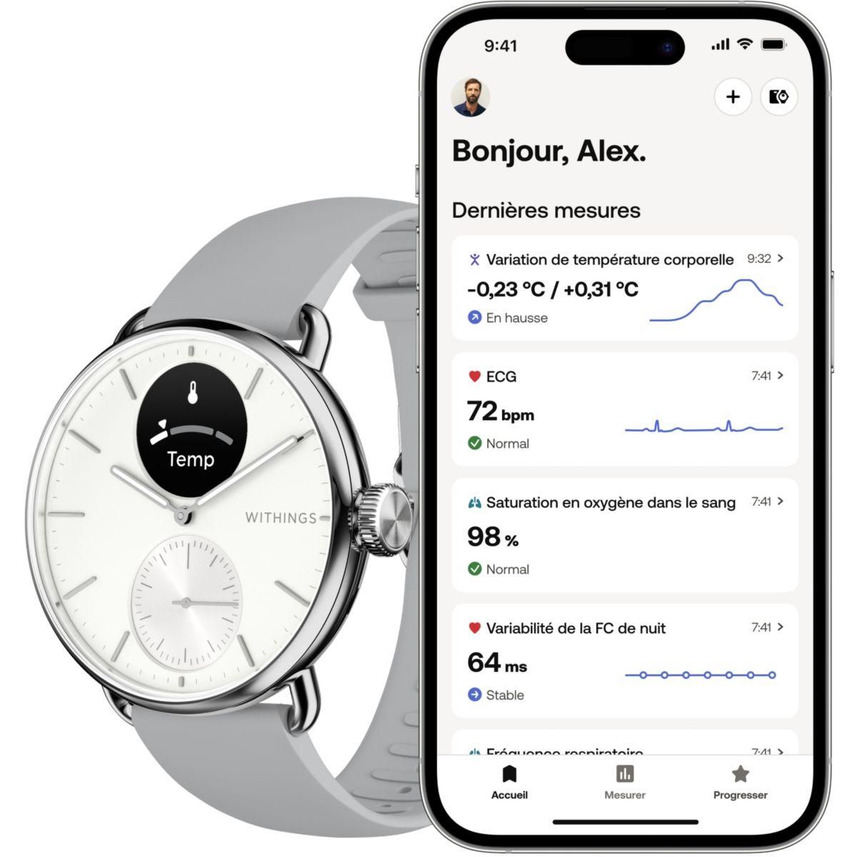 WITHINGS Montre santé Scanwatch 2 - 38mm Blanche