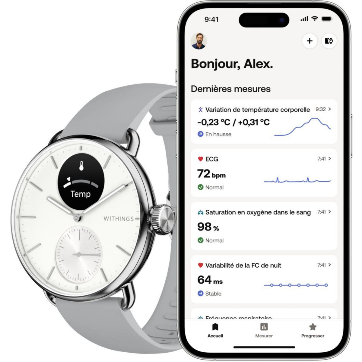WITHINGS Montre santé Scanwatch 2 - 38mm Blanche