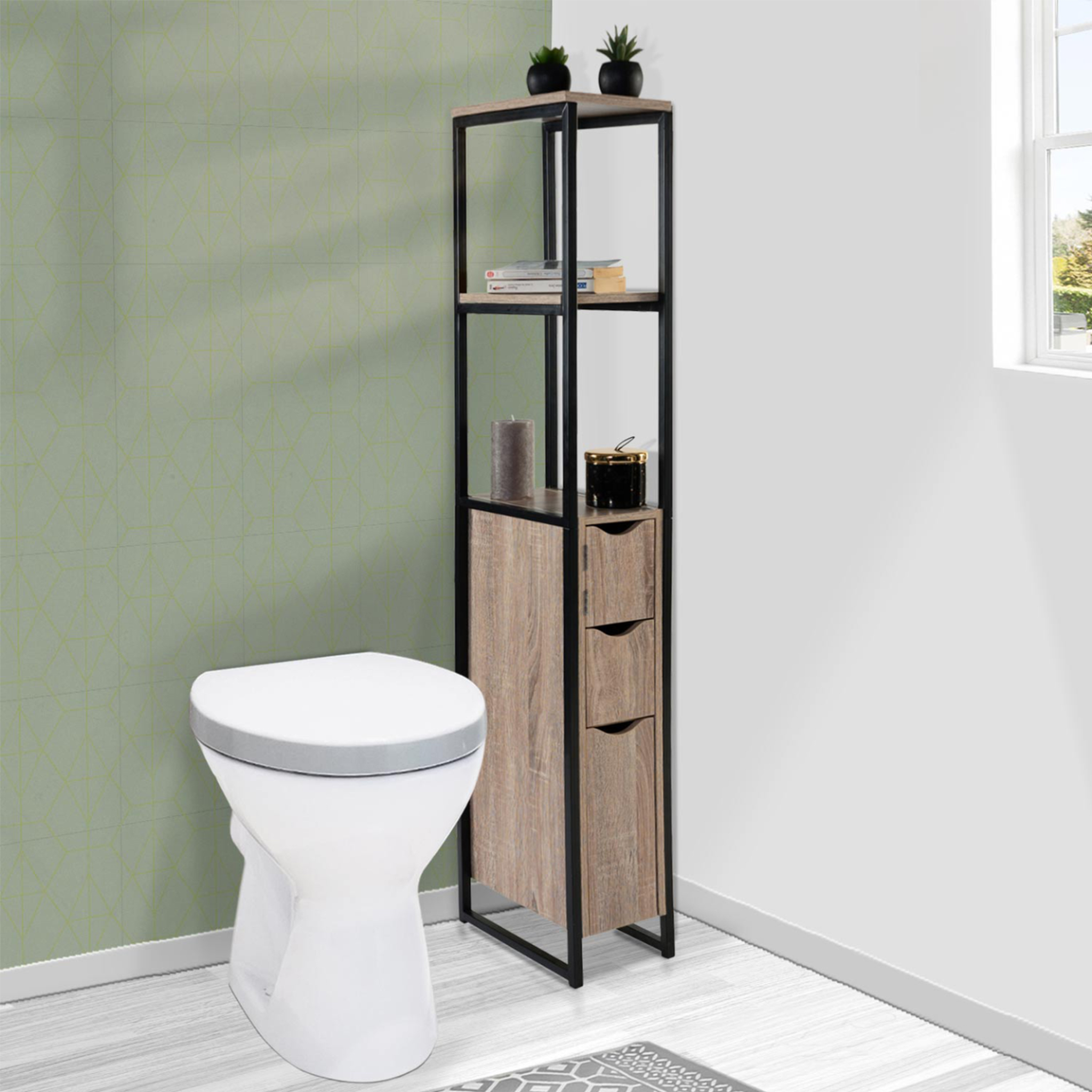 Voir la diapositive 2 : ID MARKET Meuble wc 3 portes detroit design industriel avec étagères