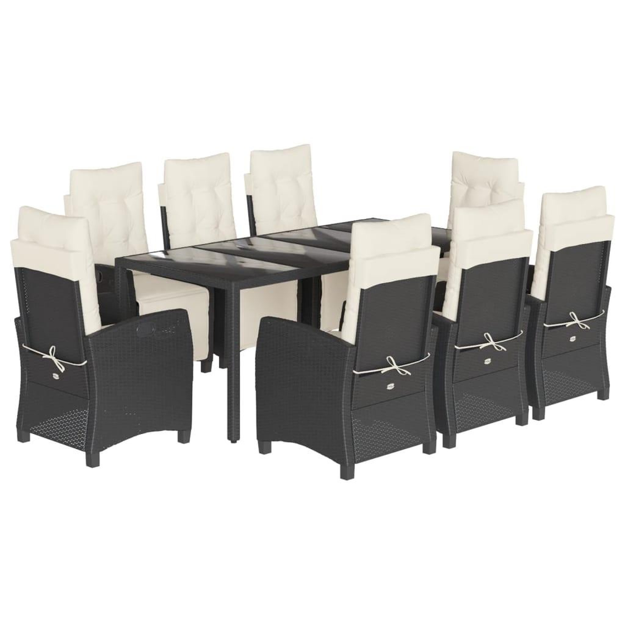 Voir la diapositive 2 : VIDAXL Ensemble a manger de jardin 9pcs coussins noir resine tressee