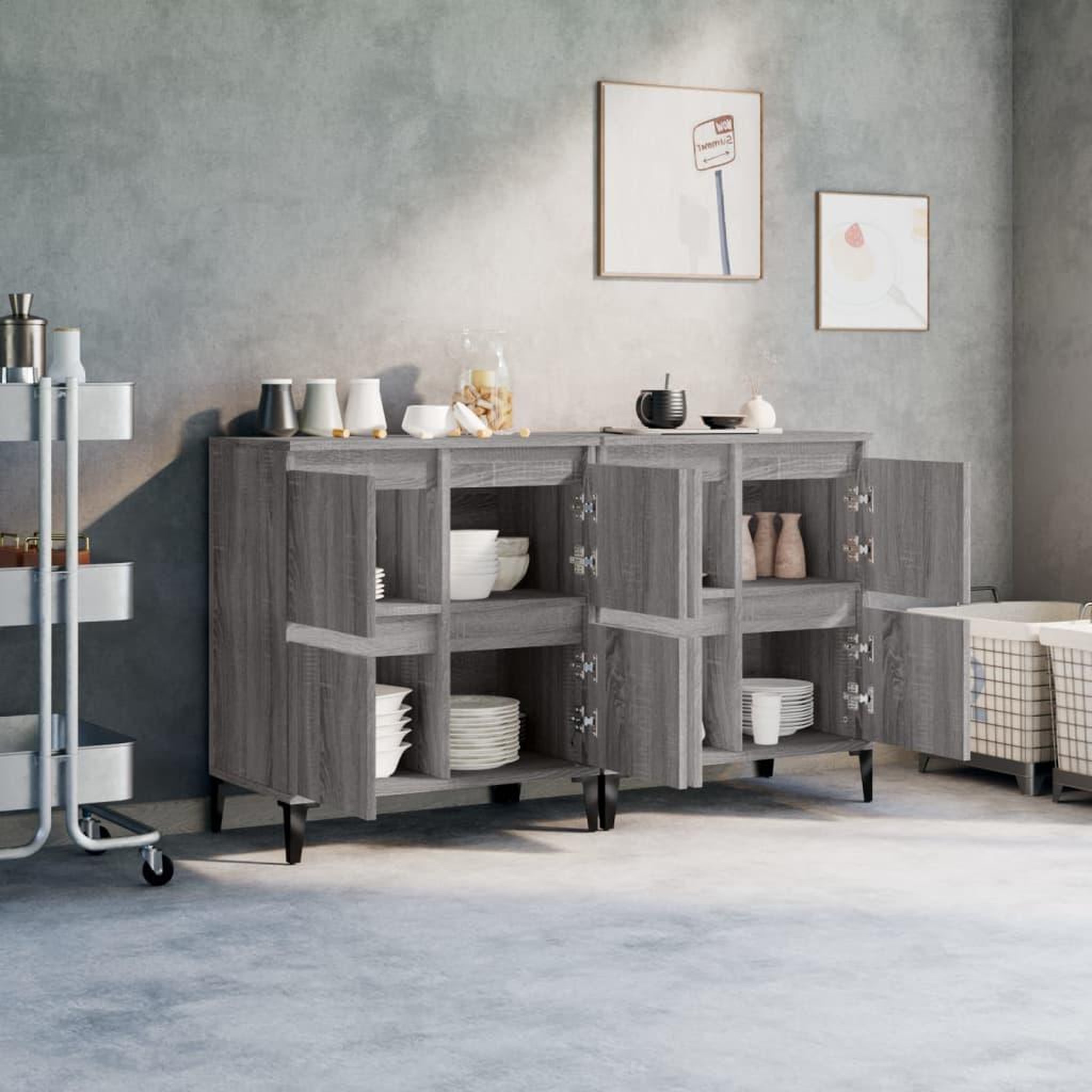 Voir la diapositive 3 : VIDAXL Buffets 2 pcs sonoma gris 60x35x70 cm bois d'ingenierie